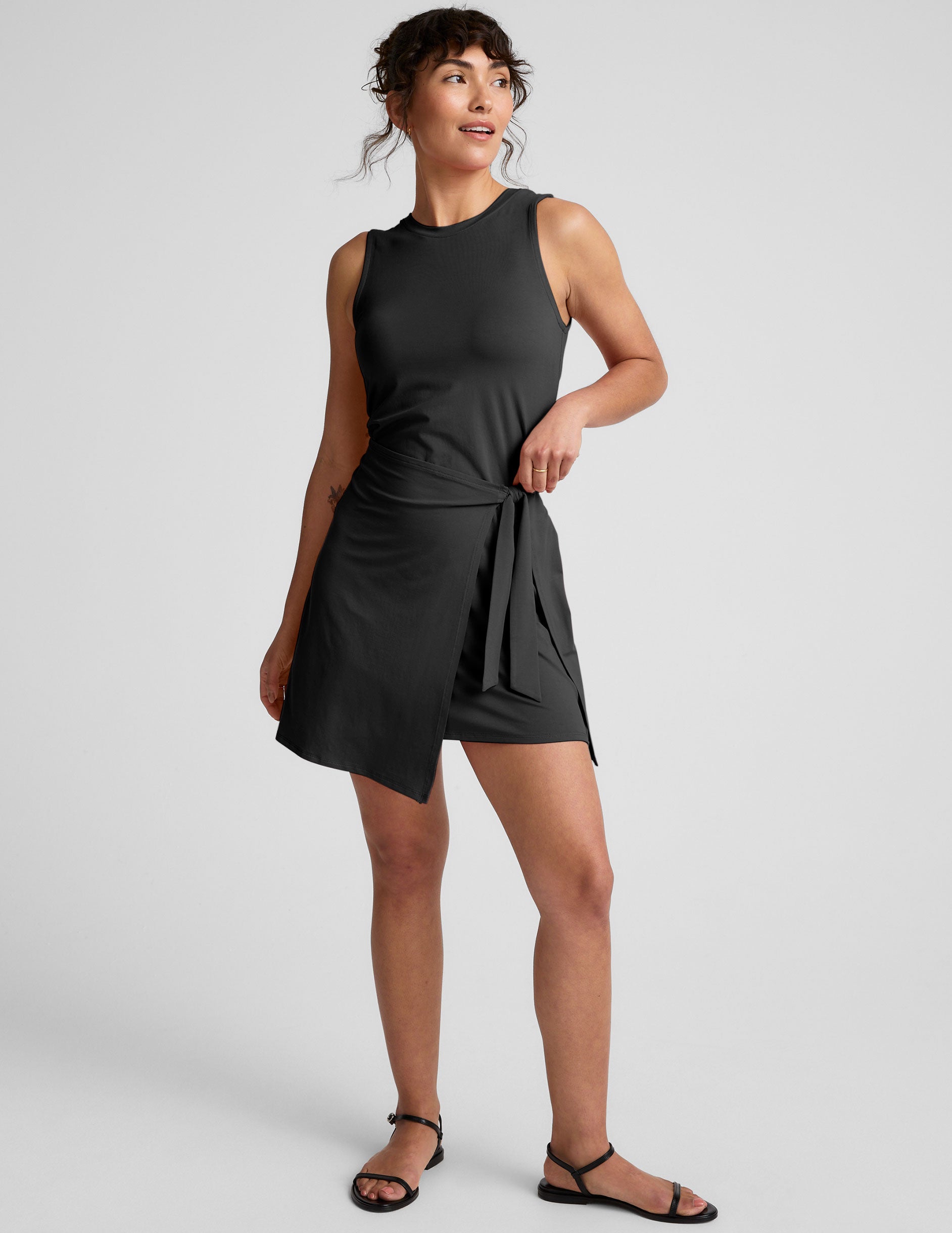 black dress with tie at waist