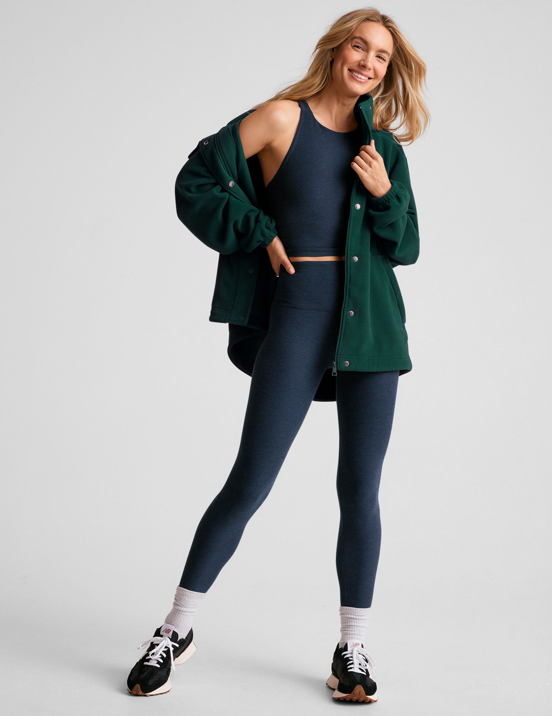 green button up fleece jacket.