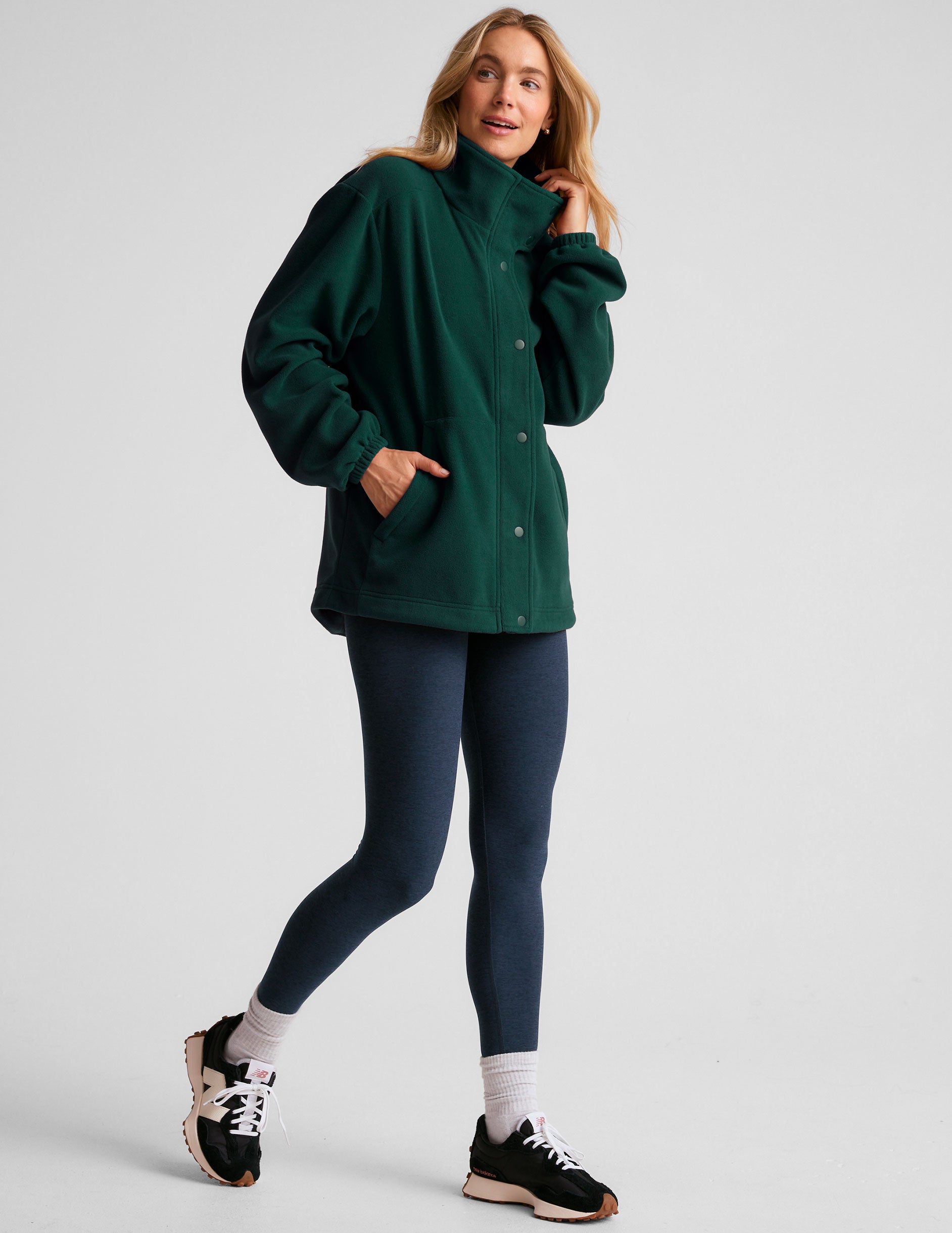 green button up fleece jacket.