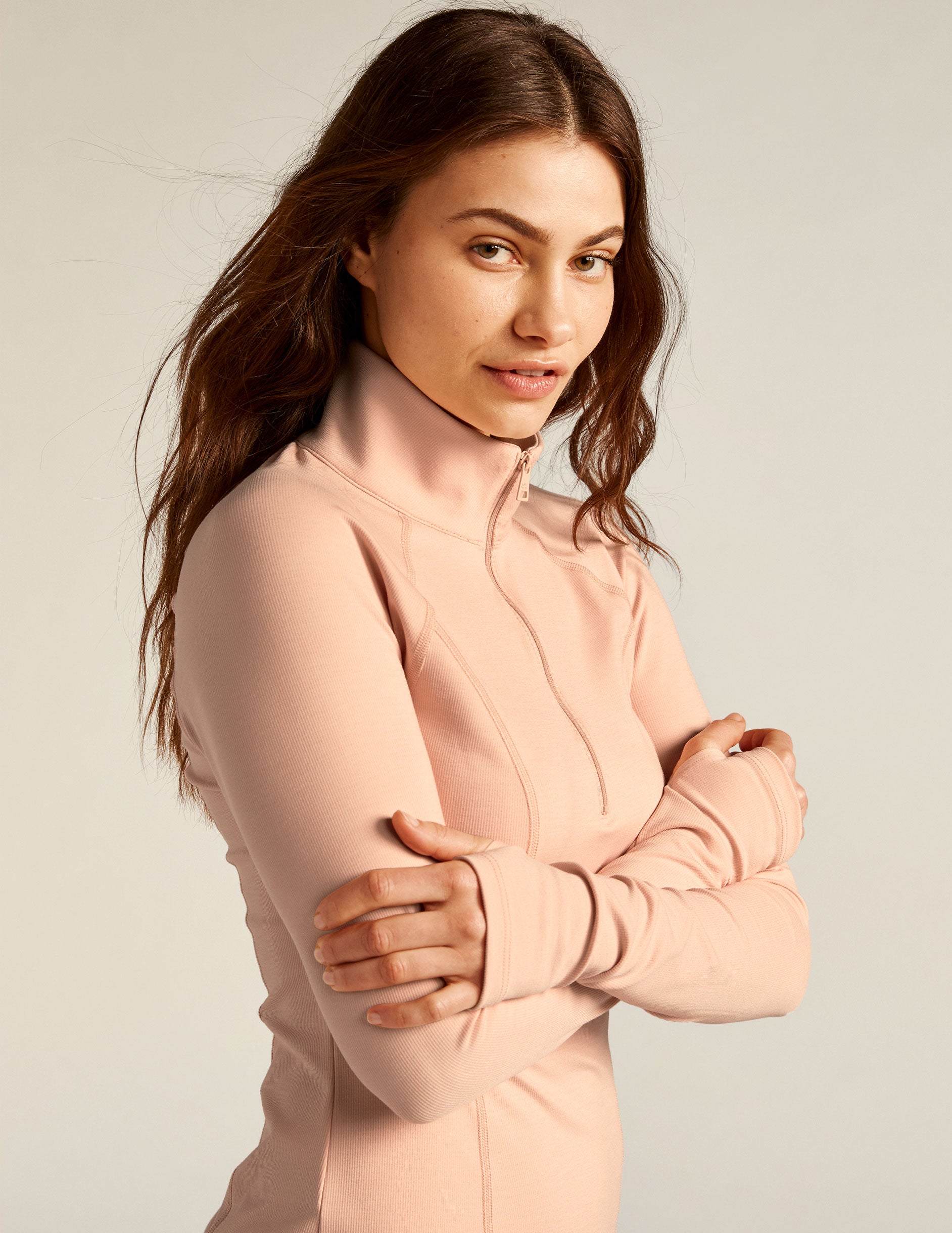 pink long sleeve collared mini dress.