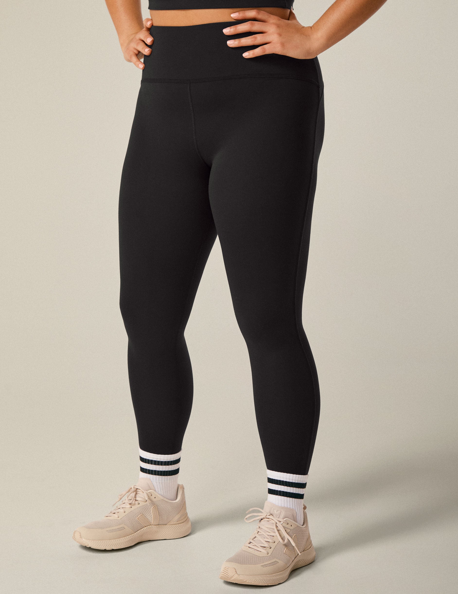 black 4-inch waistband midi leggings.