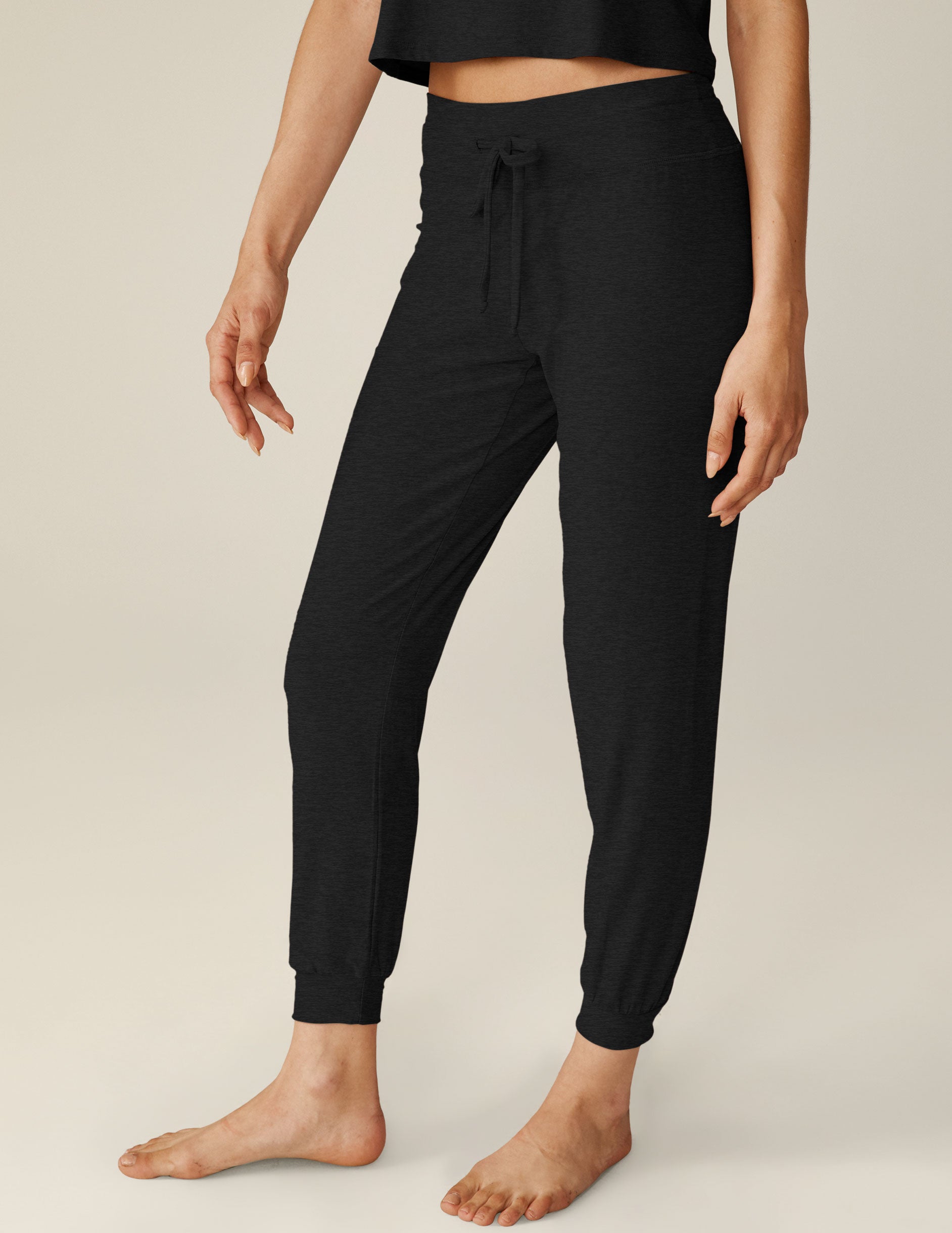 black joggers with drawstring at waist