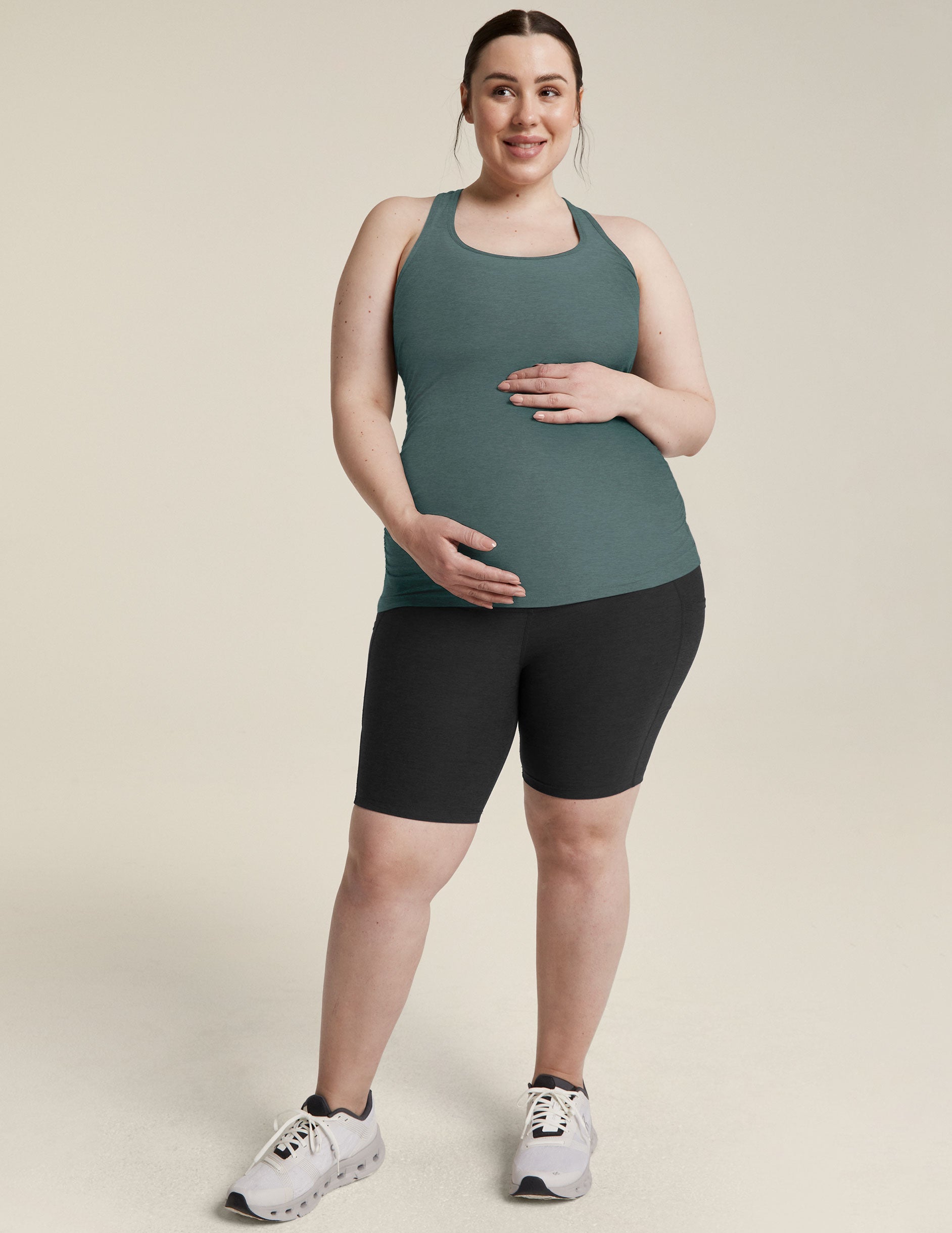 blue racerback maternity tank top.