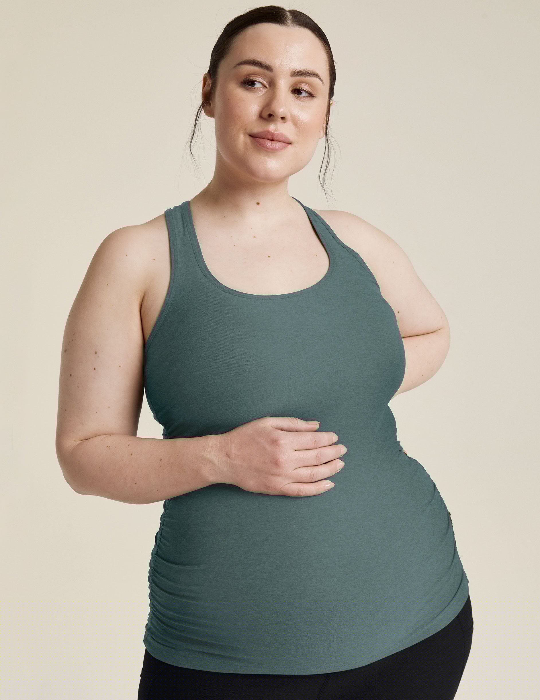 blue racerback maternity tank top.