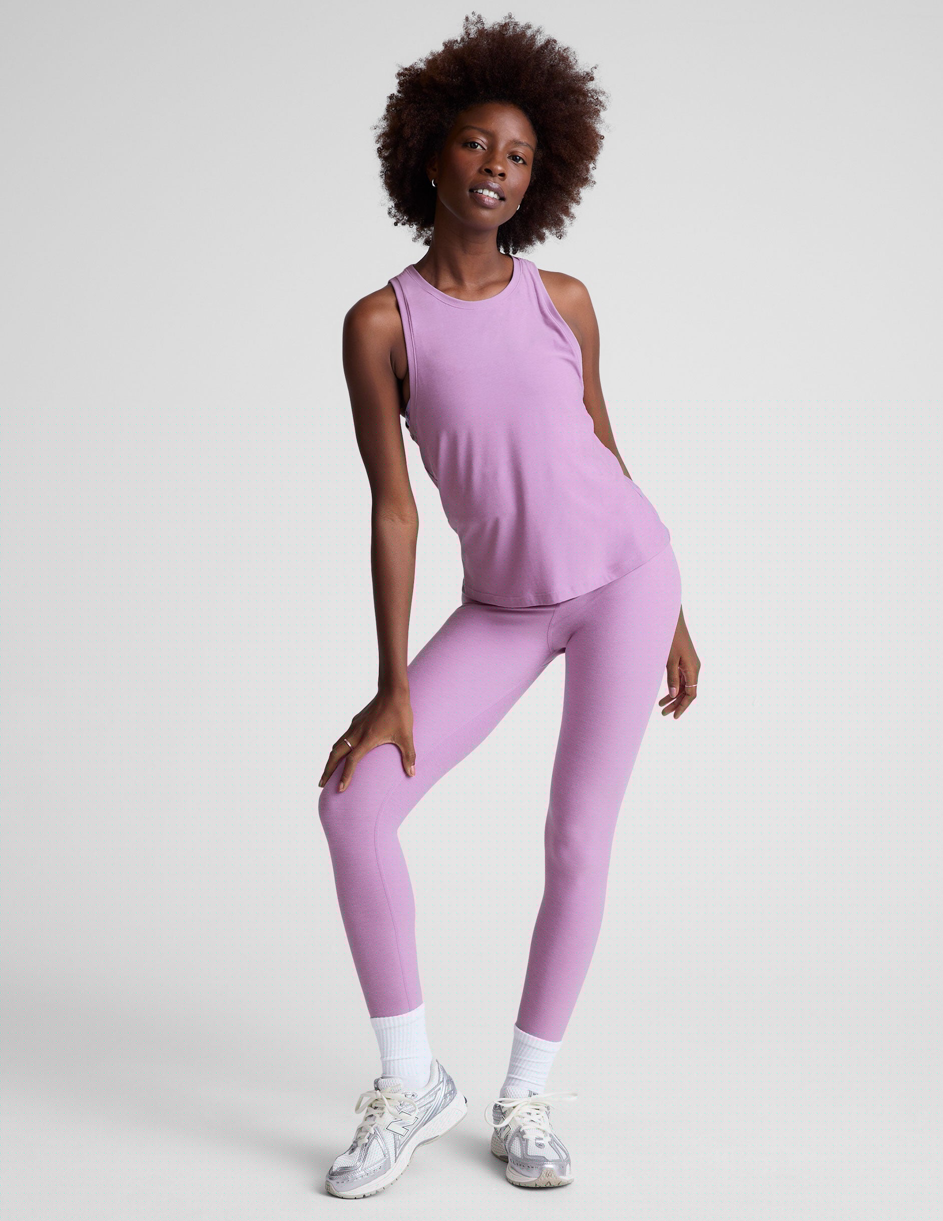 purple relaxed fit tank top with a high front neckline.