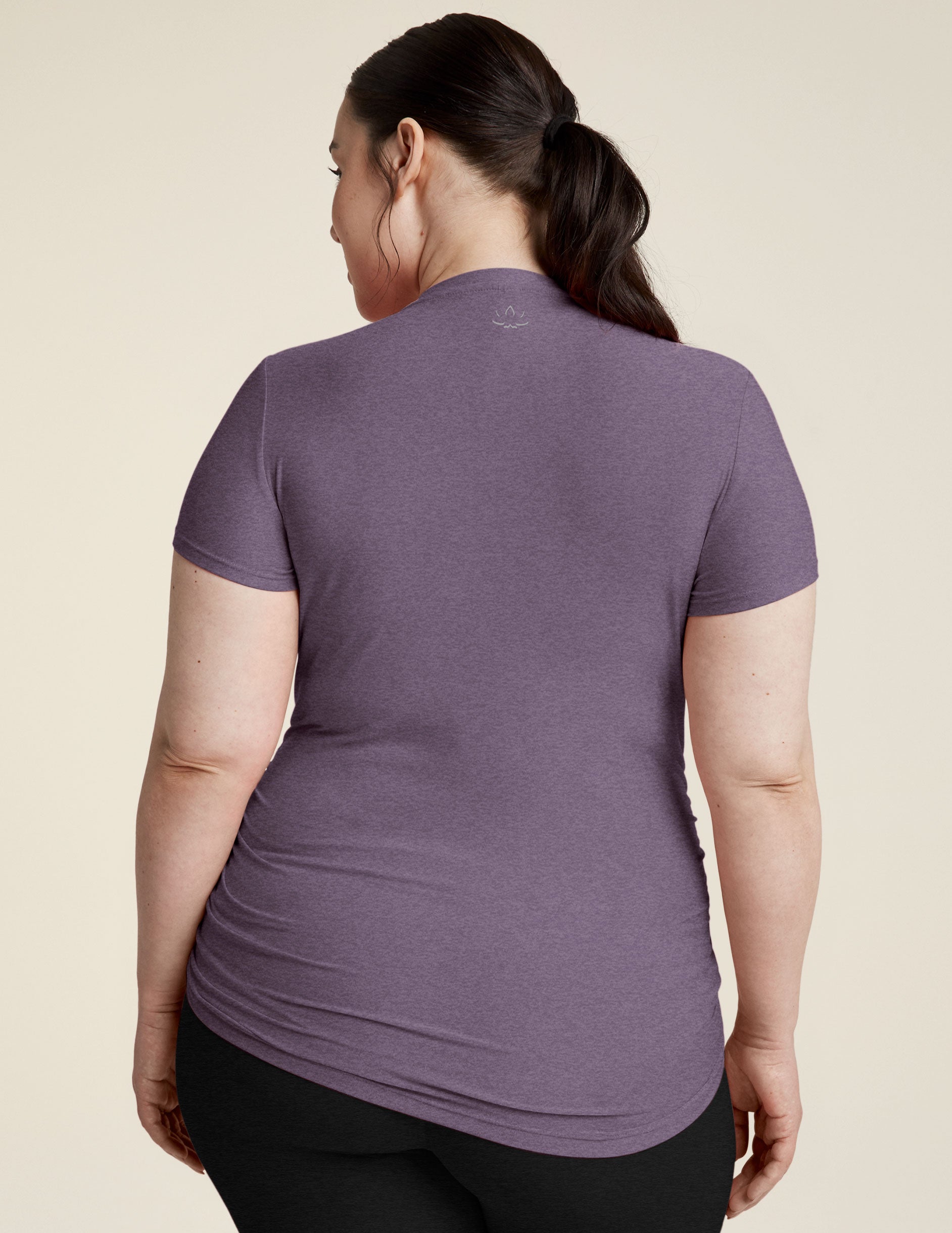 purple maternity short sleeve scoop neck t-shirt.