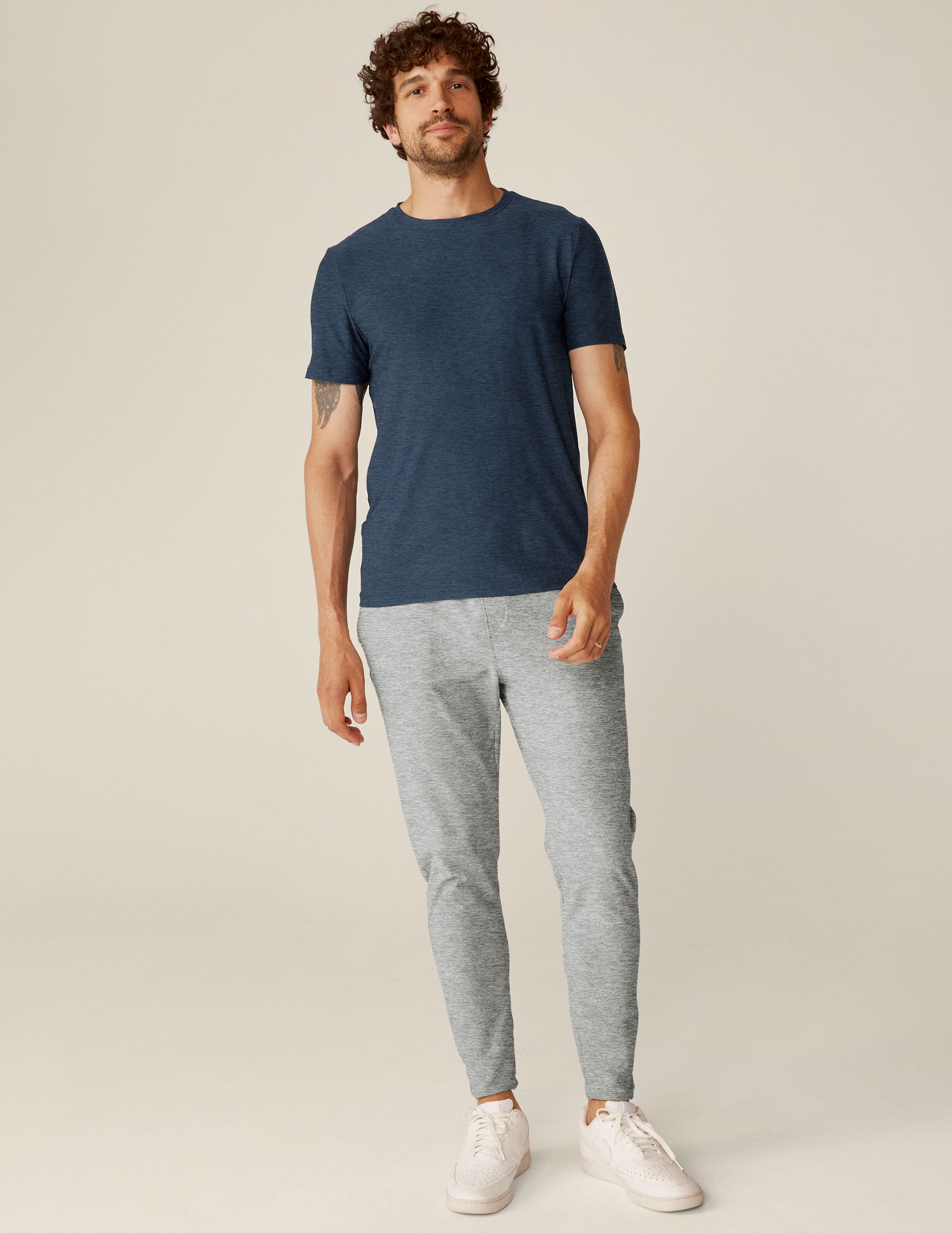 blue men's t-shirt.