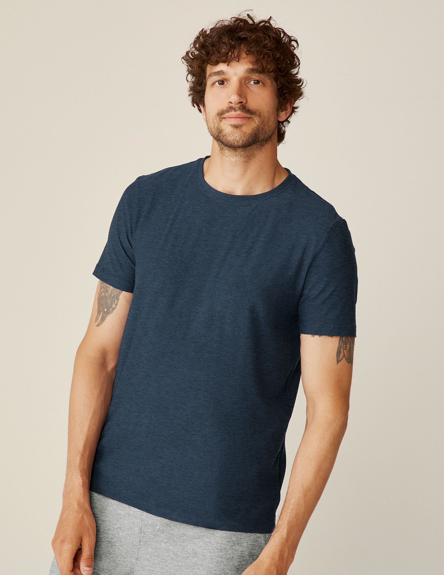 blue men's t-shirt.