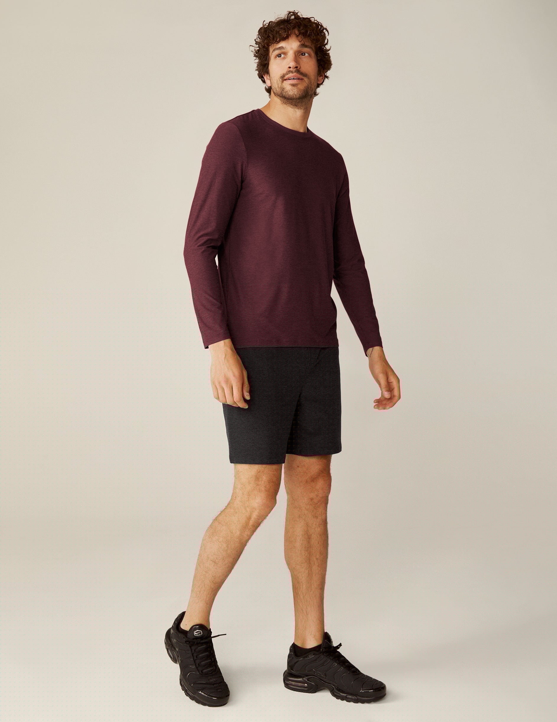 red long sleeve scoop neck mens top.