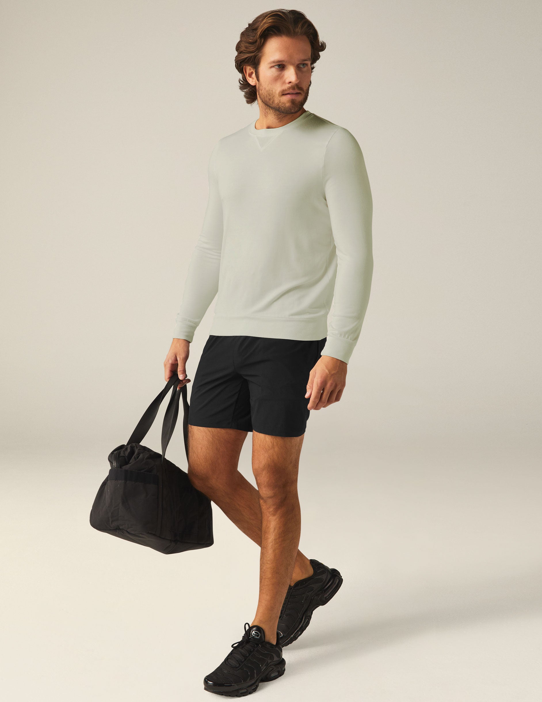 beige mens long sleeve crew neck sweatshirt