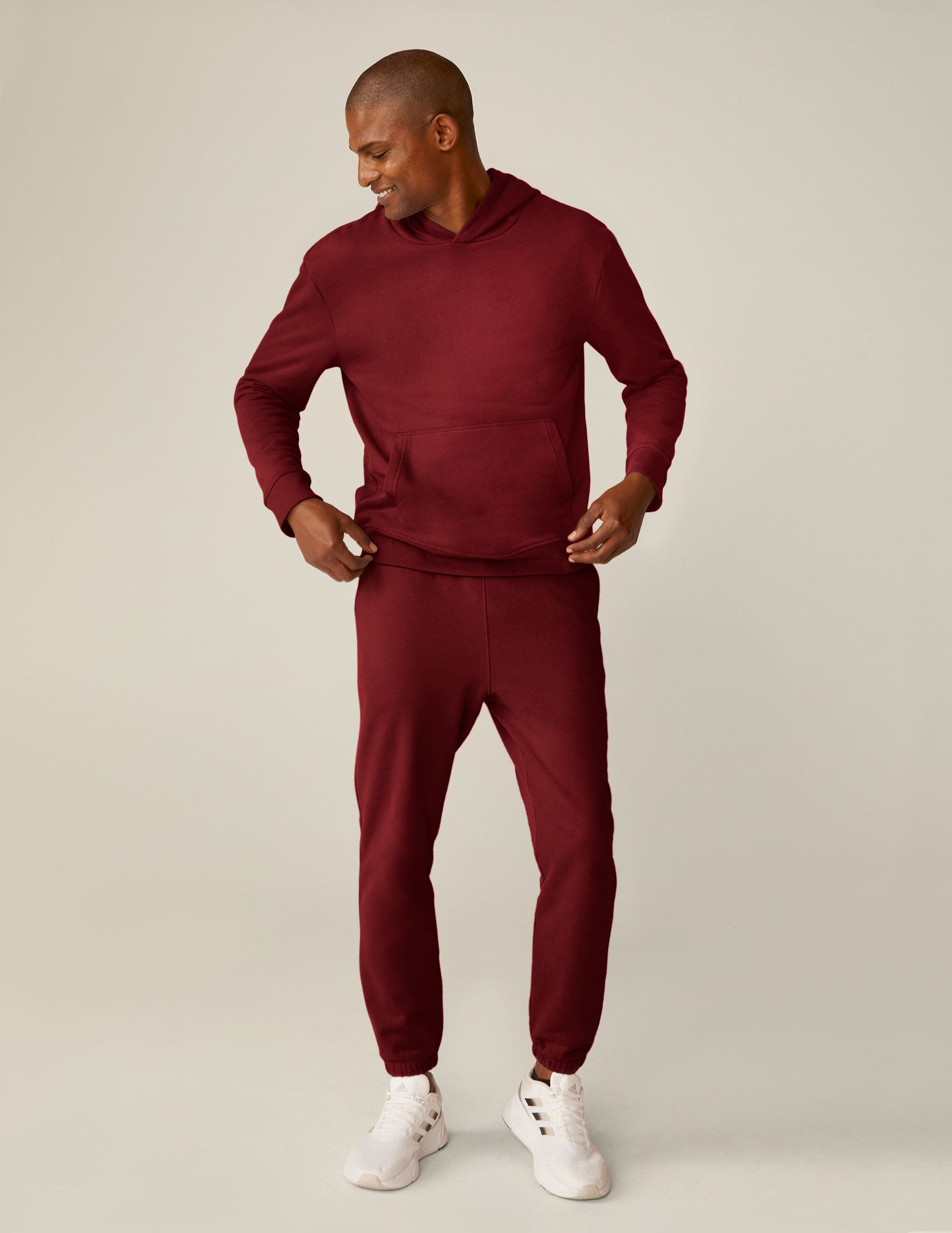 red men's sweatpants with pockets.