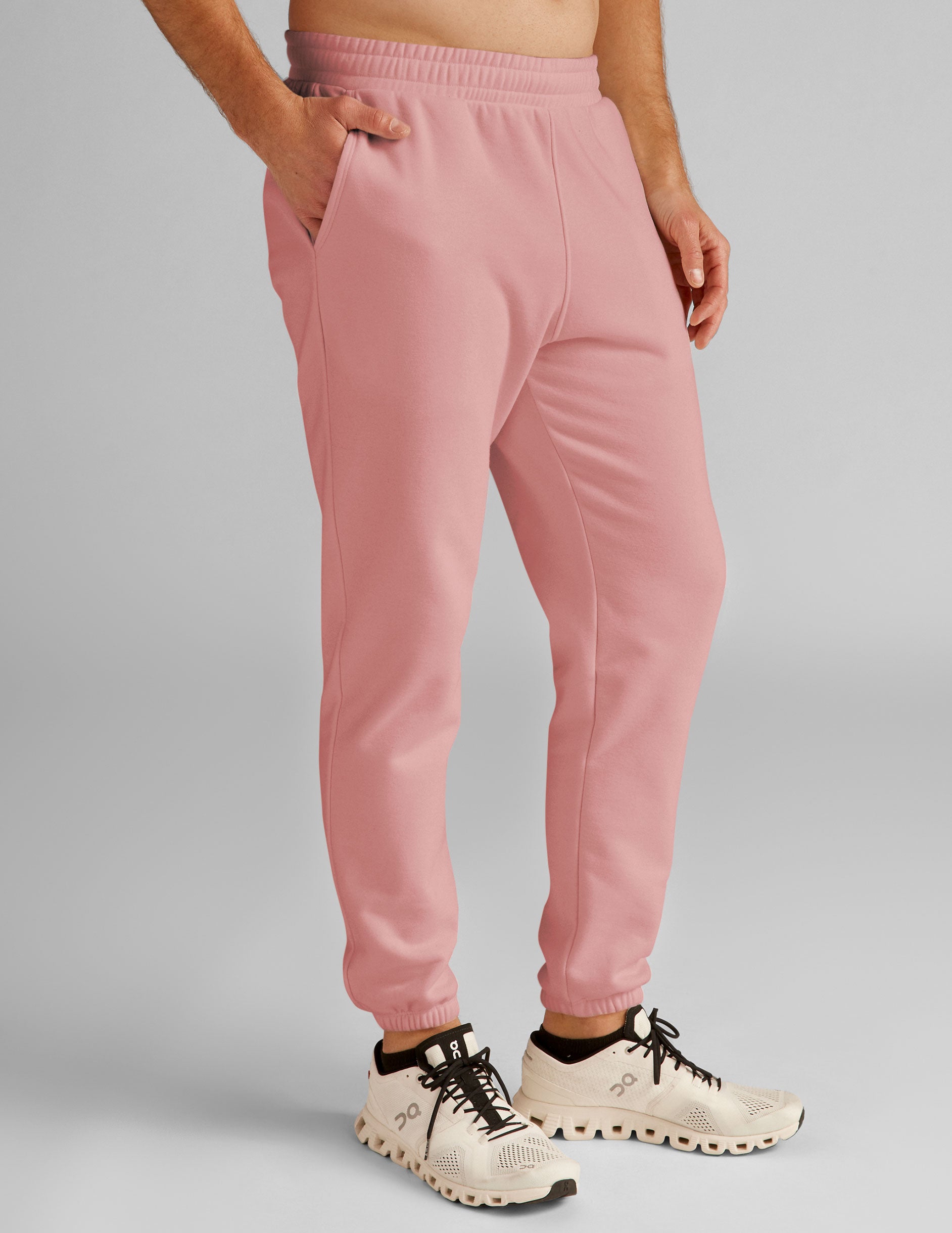 pink men's sweatpants with pockets.