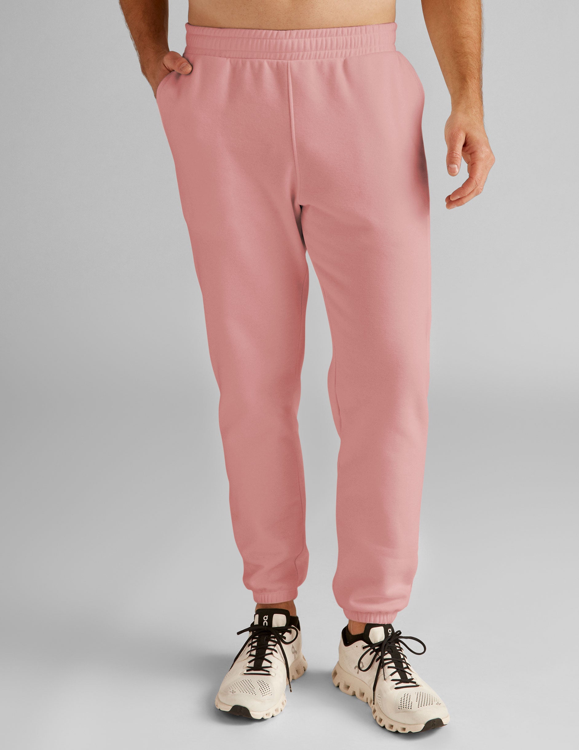 pink men's sweatpants with pockets.