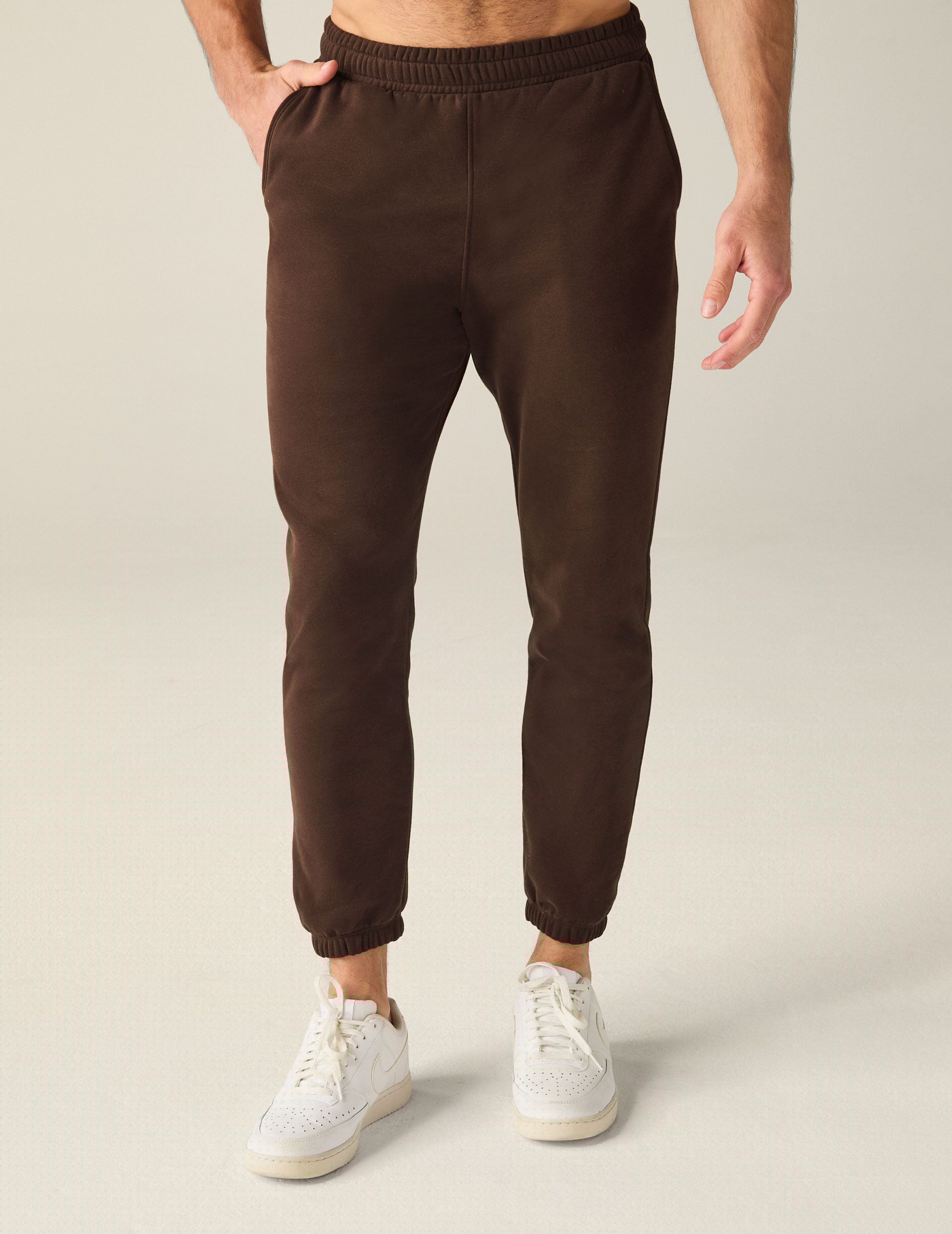 brown mens jogger sweatpant with pockets.