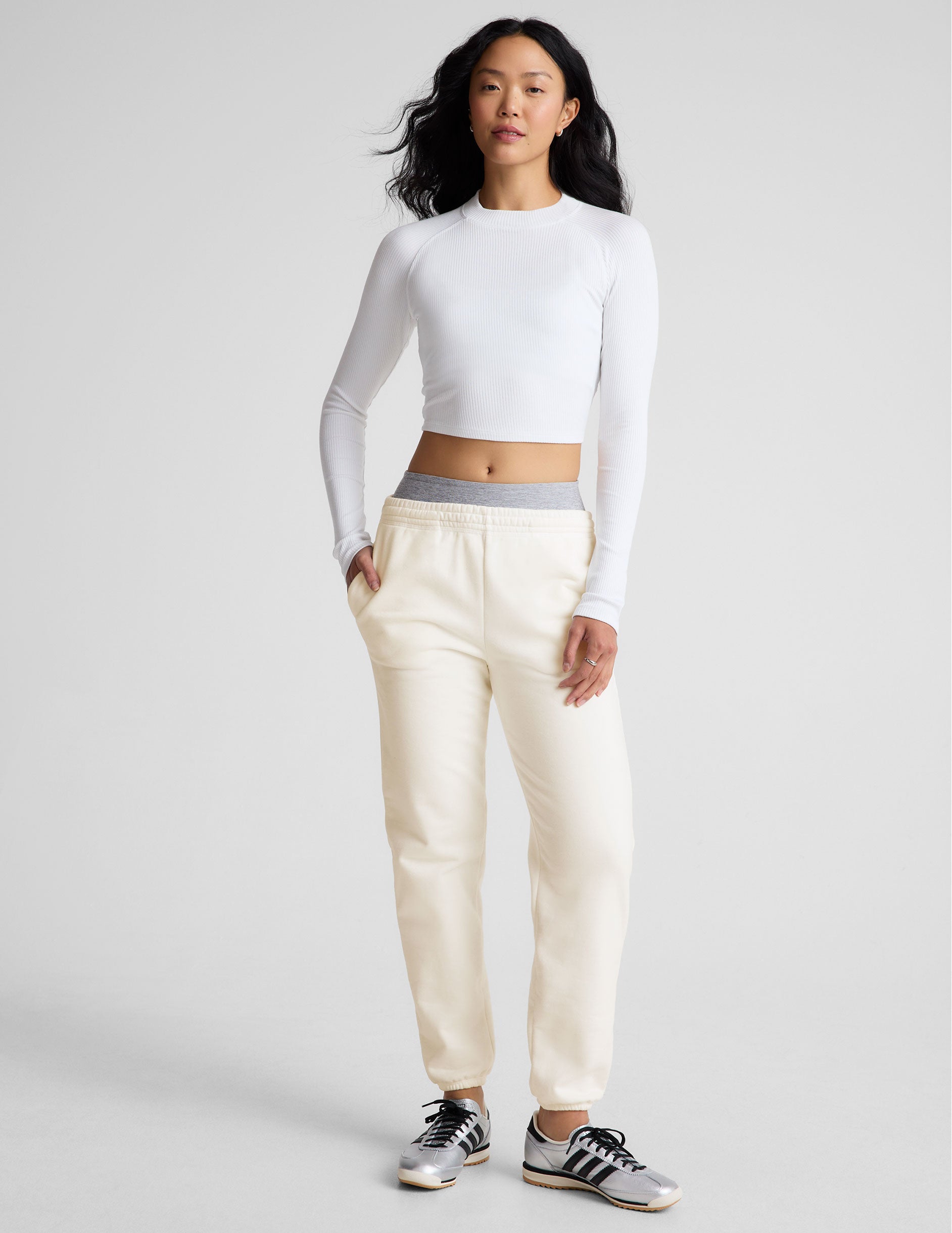 white joggers with pockets.