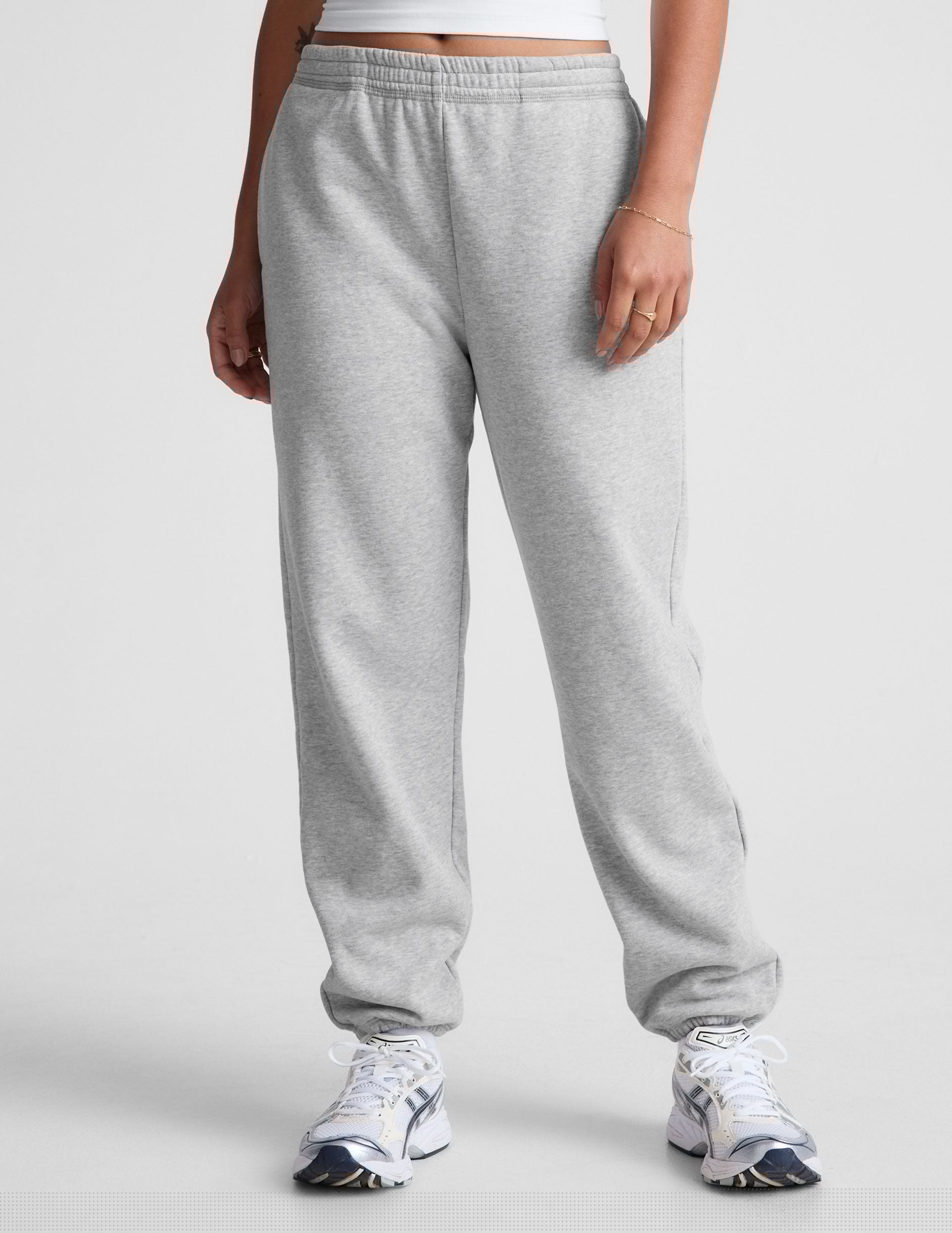 gray midi fleece joggers with pockets.