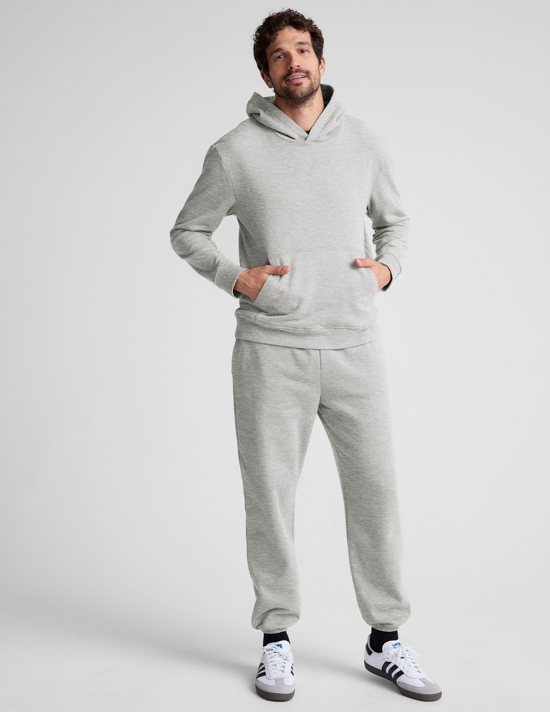 gray hoodie jacket with a kangaroo pocket.
