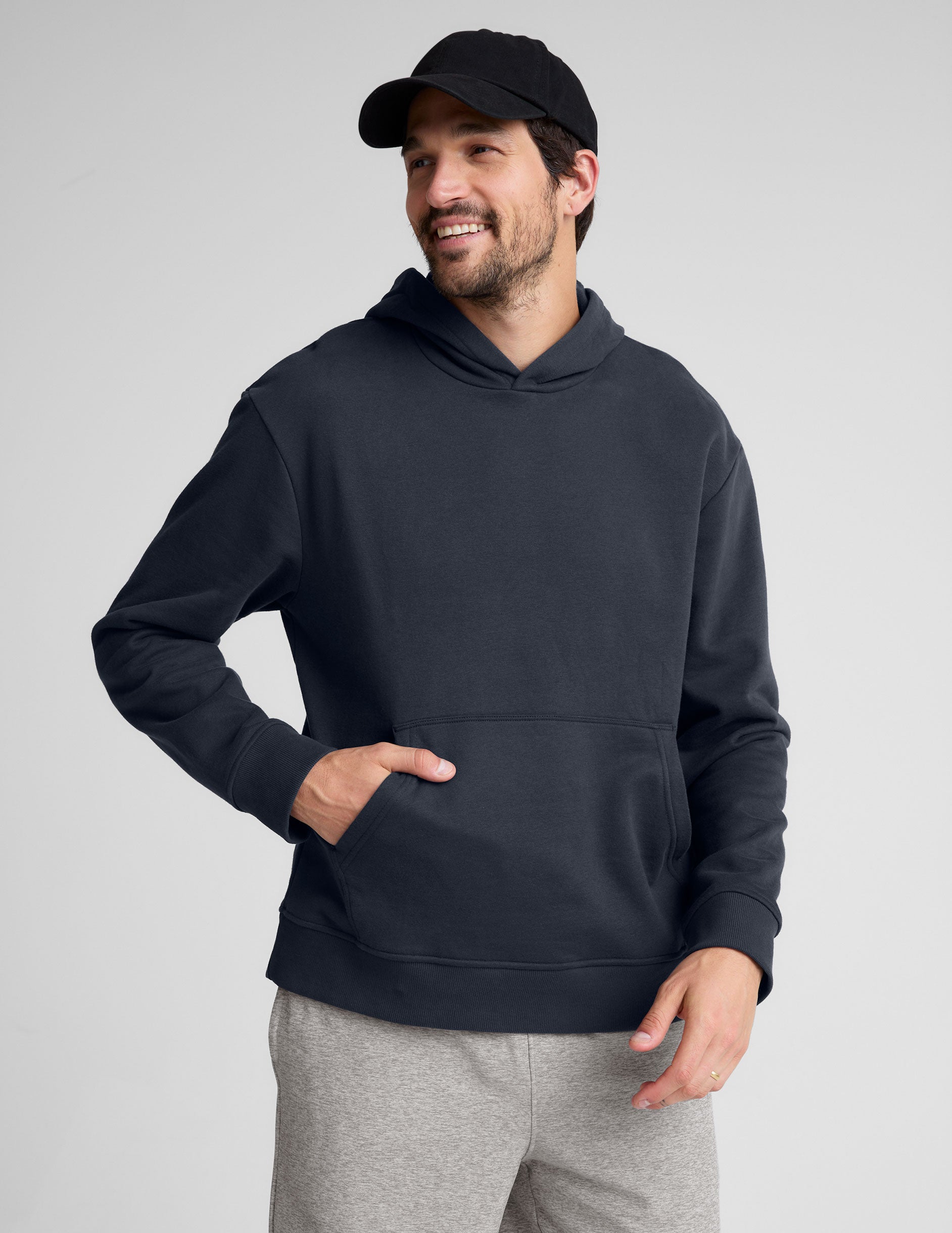 blue mens hoodie with a kangaroo pocket.