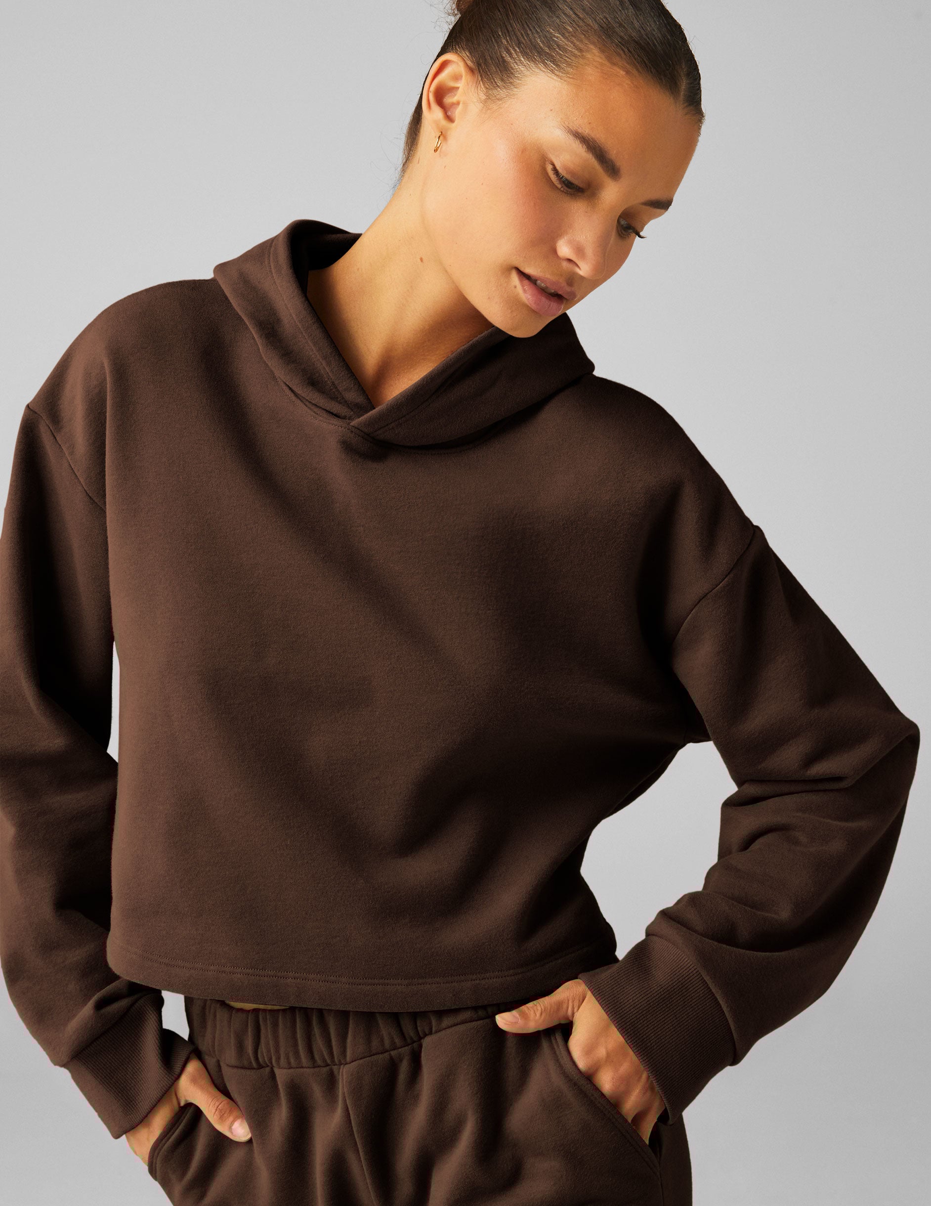 brown cropped hoodie.