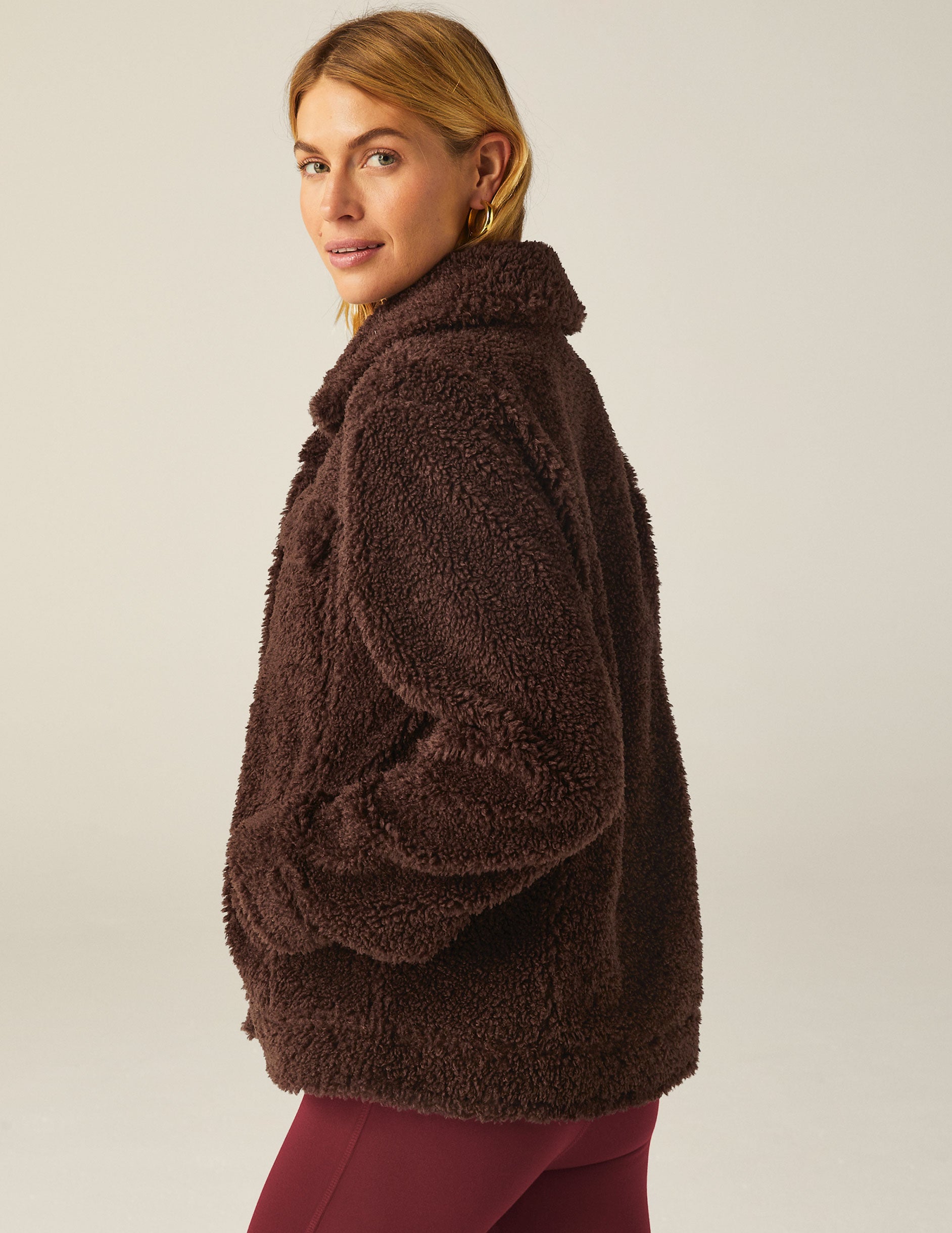 brown button up faux sherpa jacket.