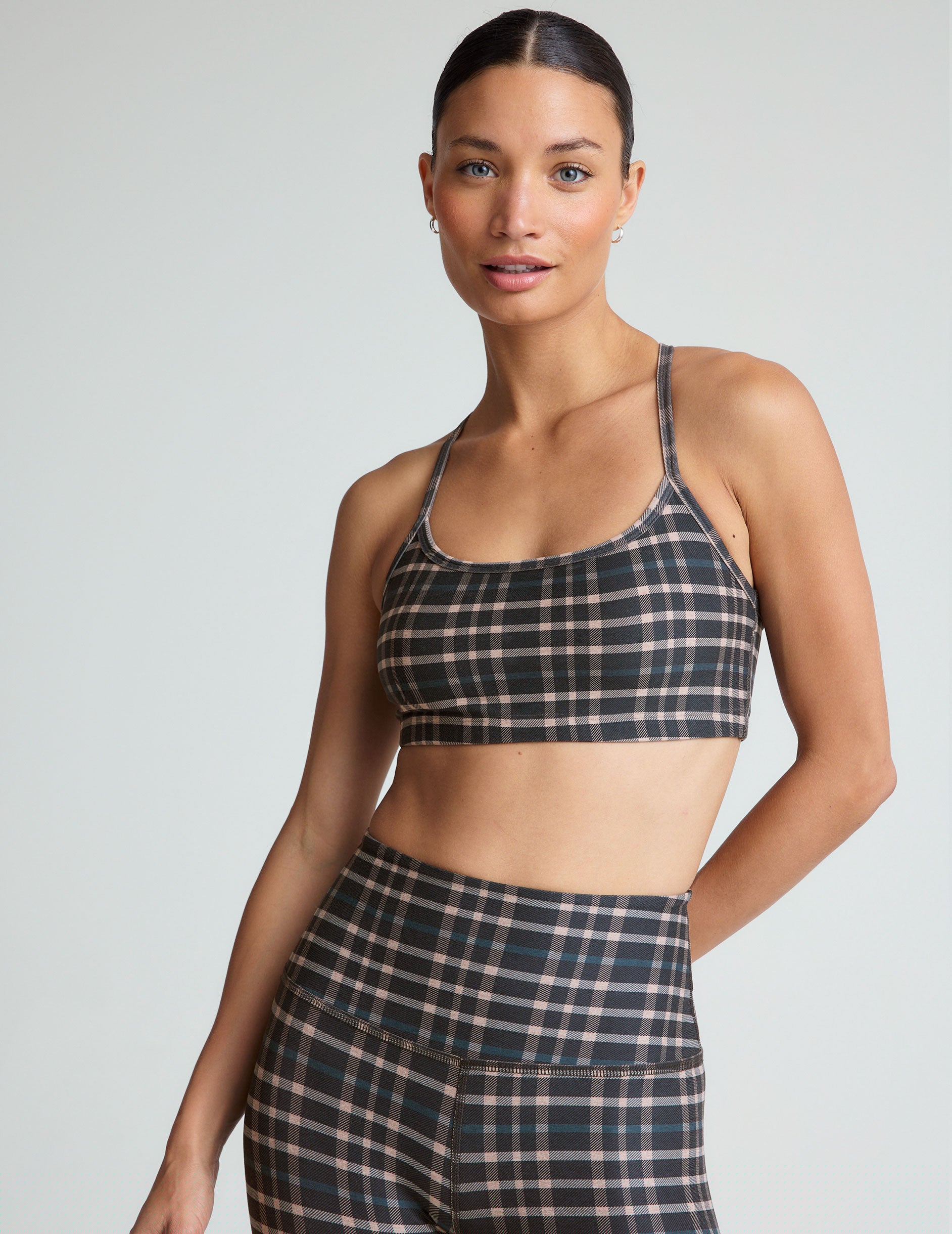plaid printed slim racerback bra.
