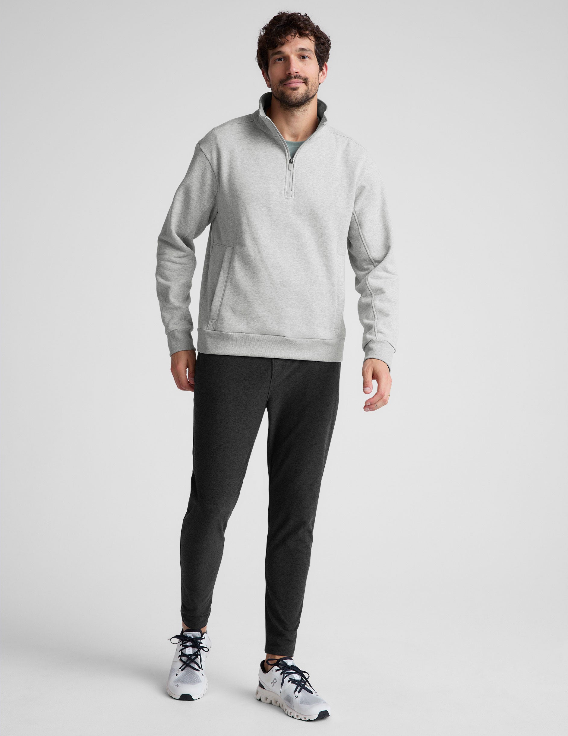black men's athleisure pants with an internal drawcord and pockets.