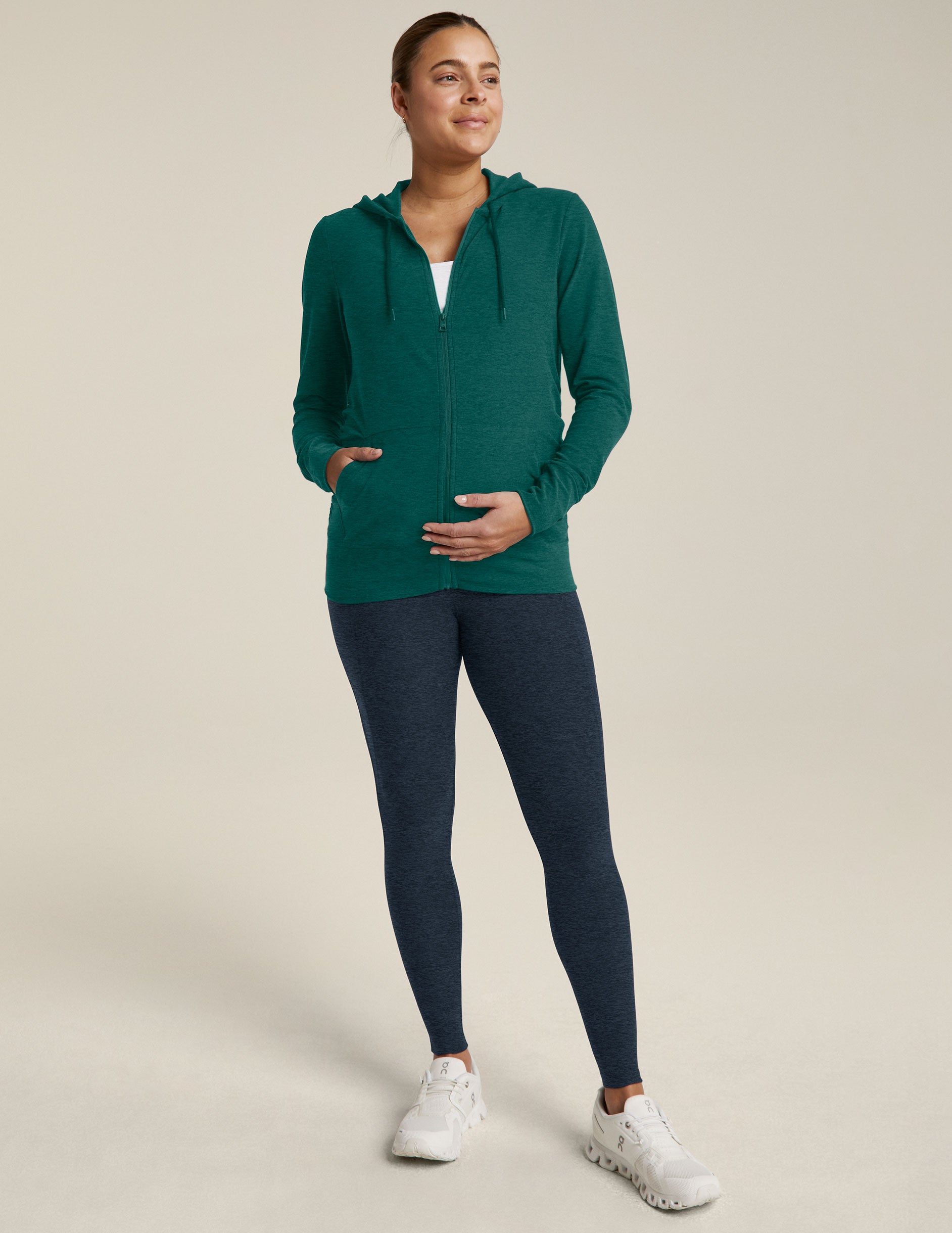 green maternity zip-up hoodie