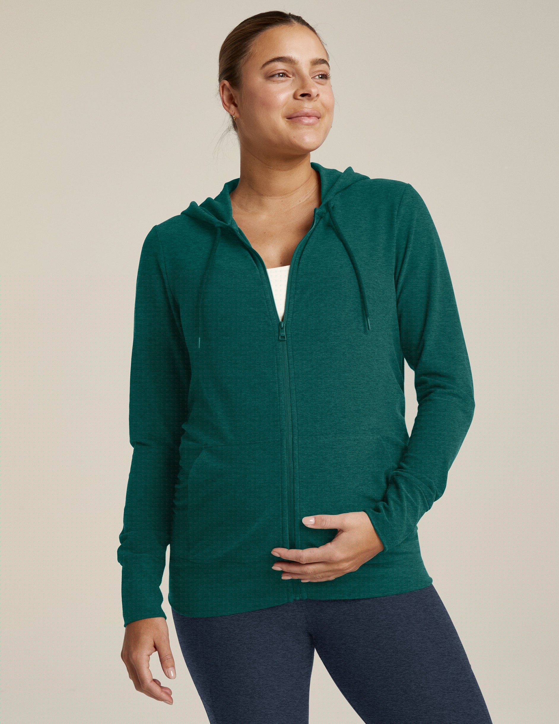 green maternity zip-up hoodie