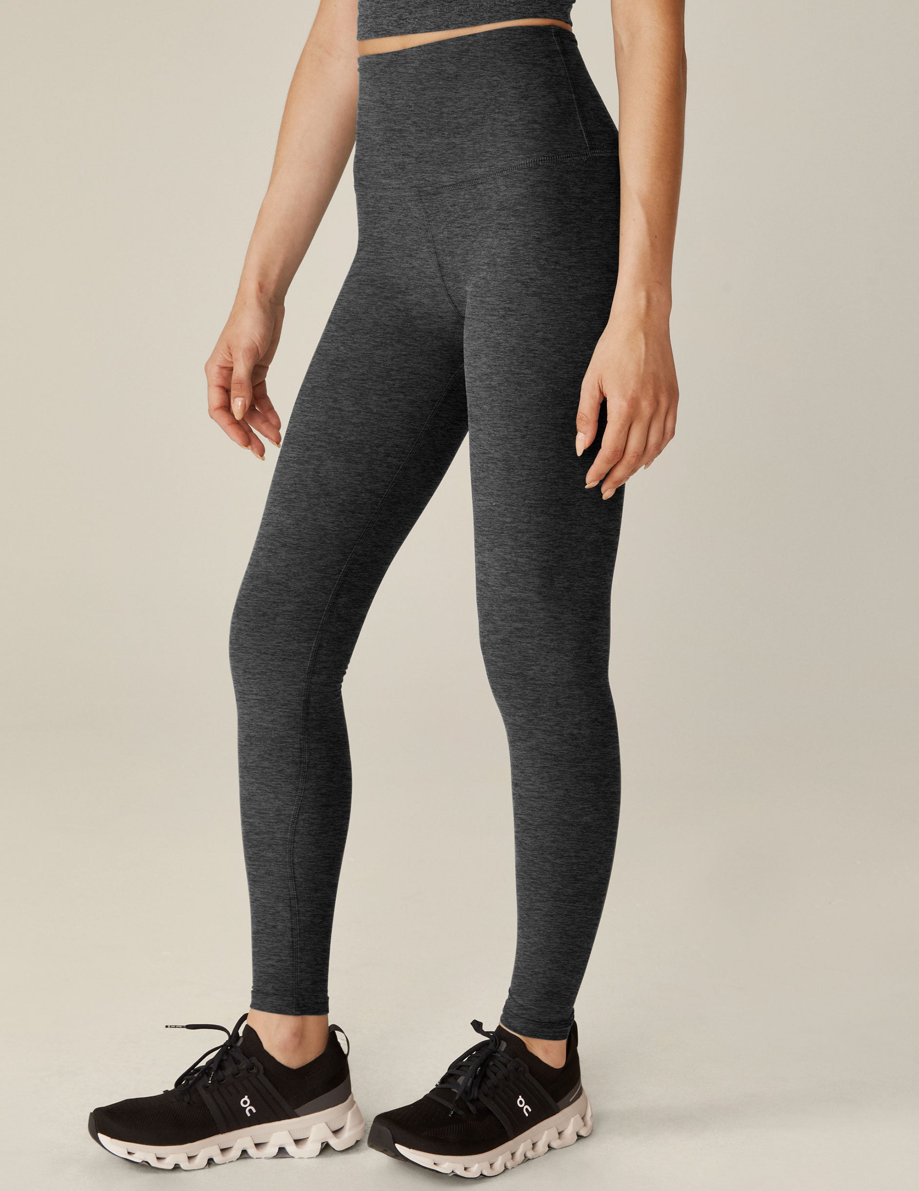 black-charcoal high-waisted full length leggings.