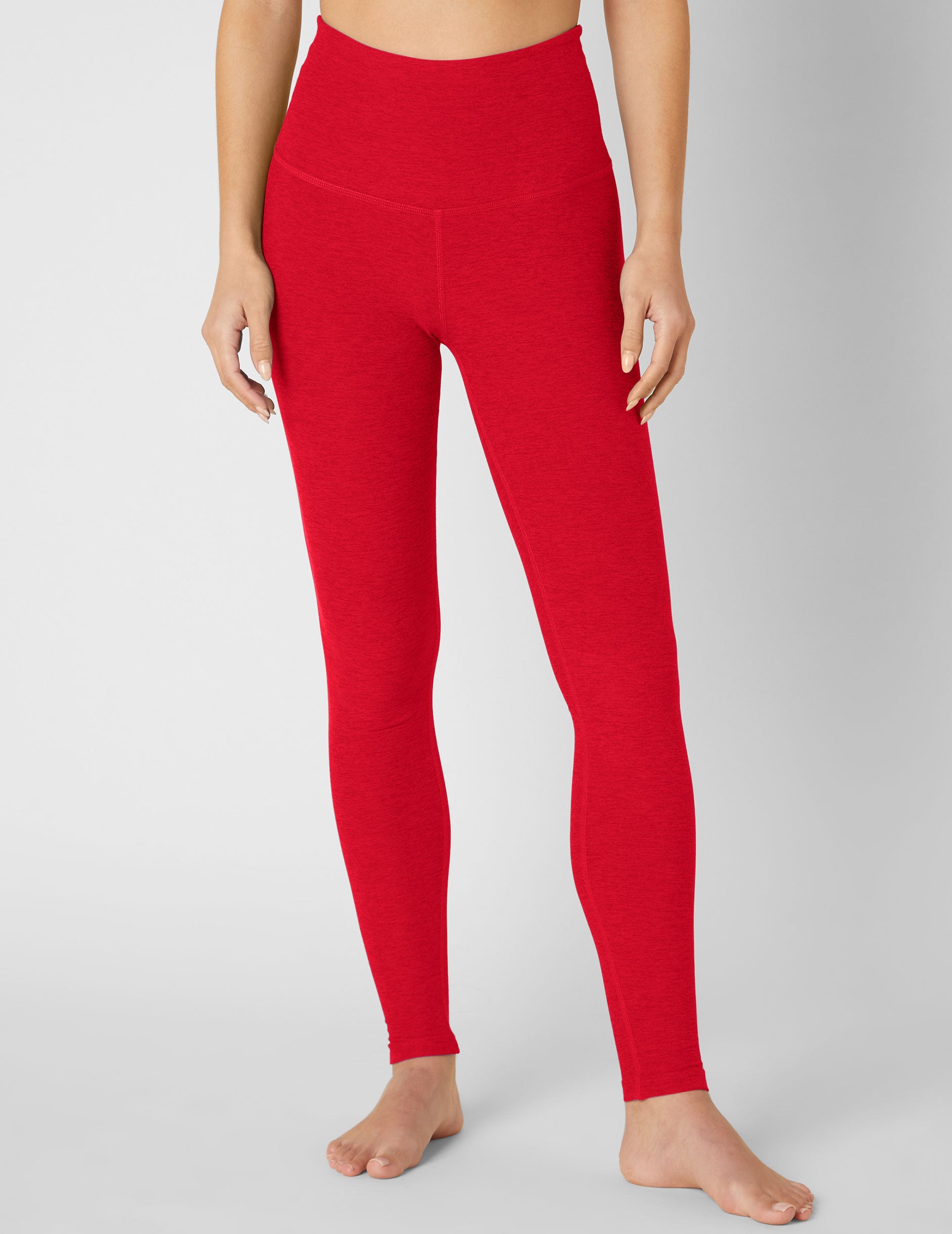 red high-waisted long length leggings.
