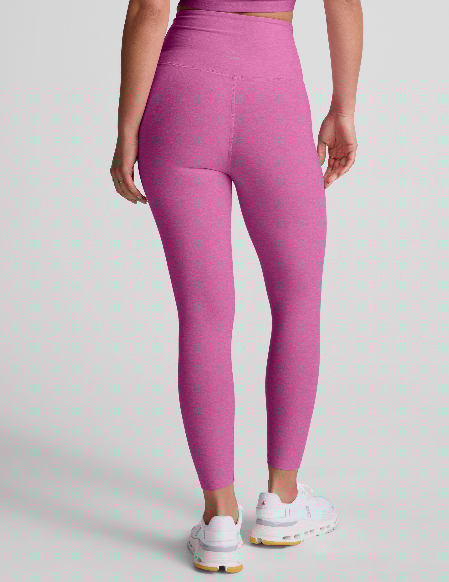 pink high-waisted capri length leggings.