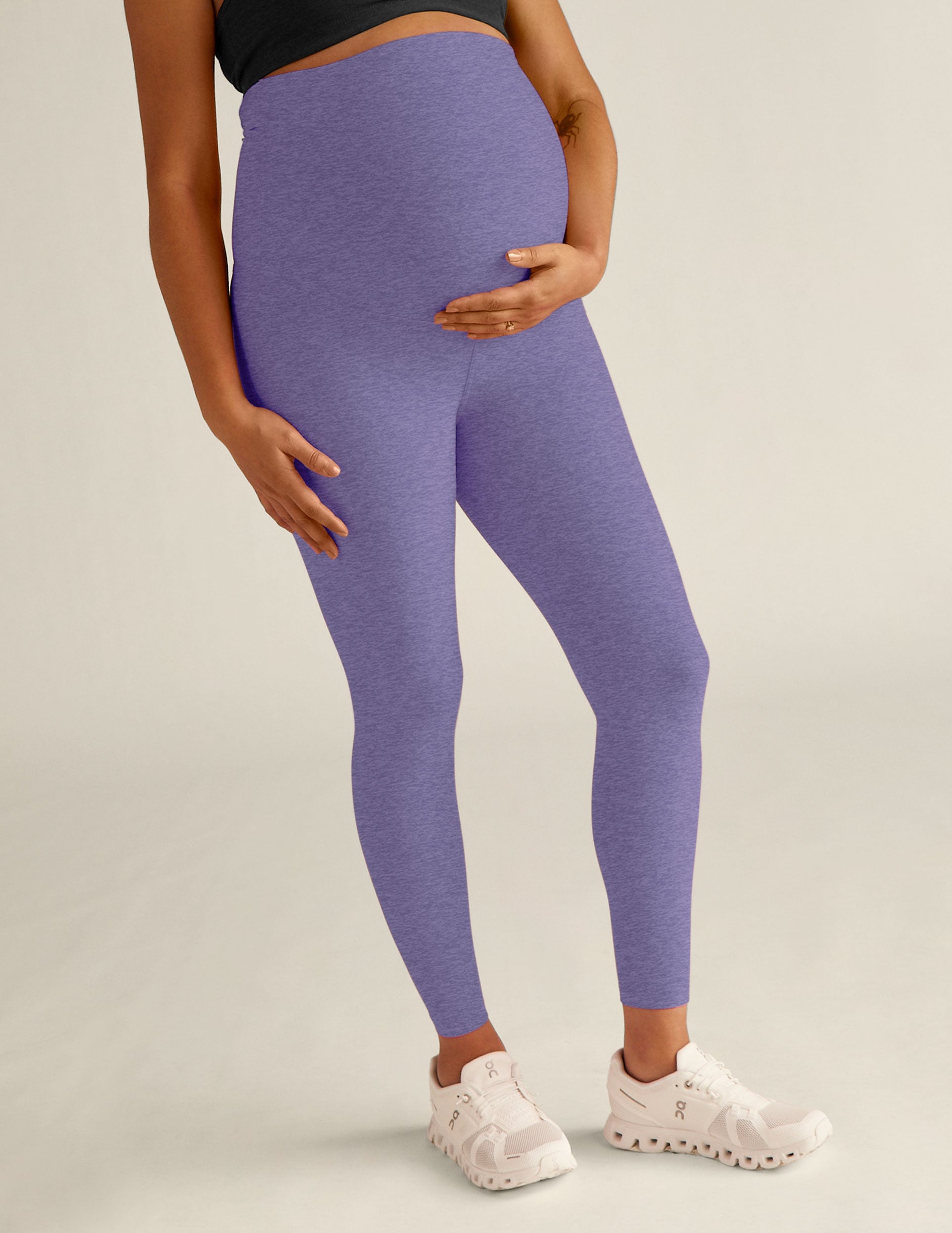purple maternity spacedye midi legging.