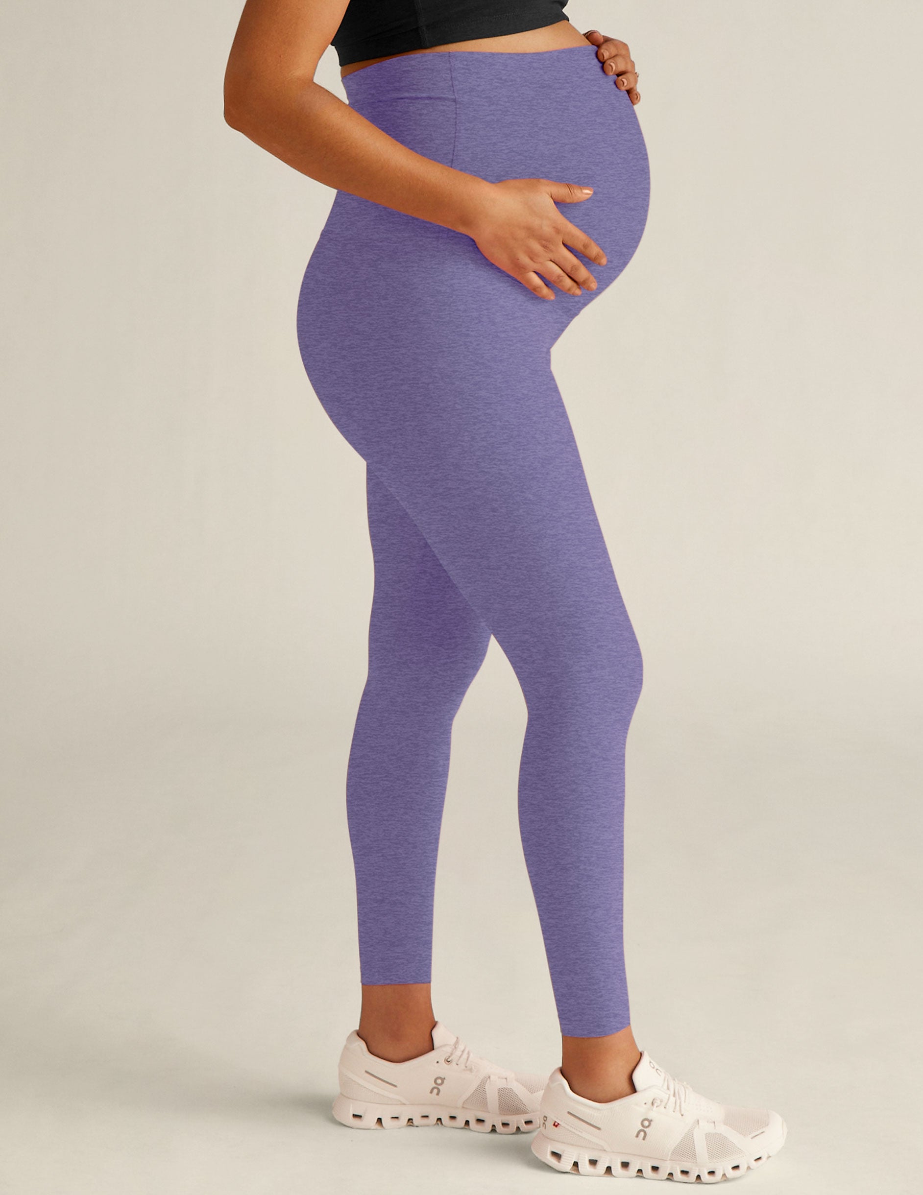 purple maternity spacedye midi legging.