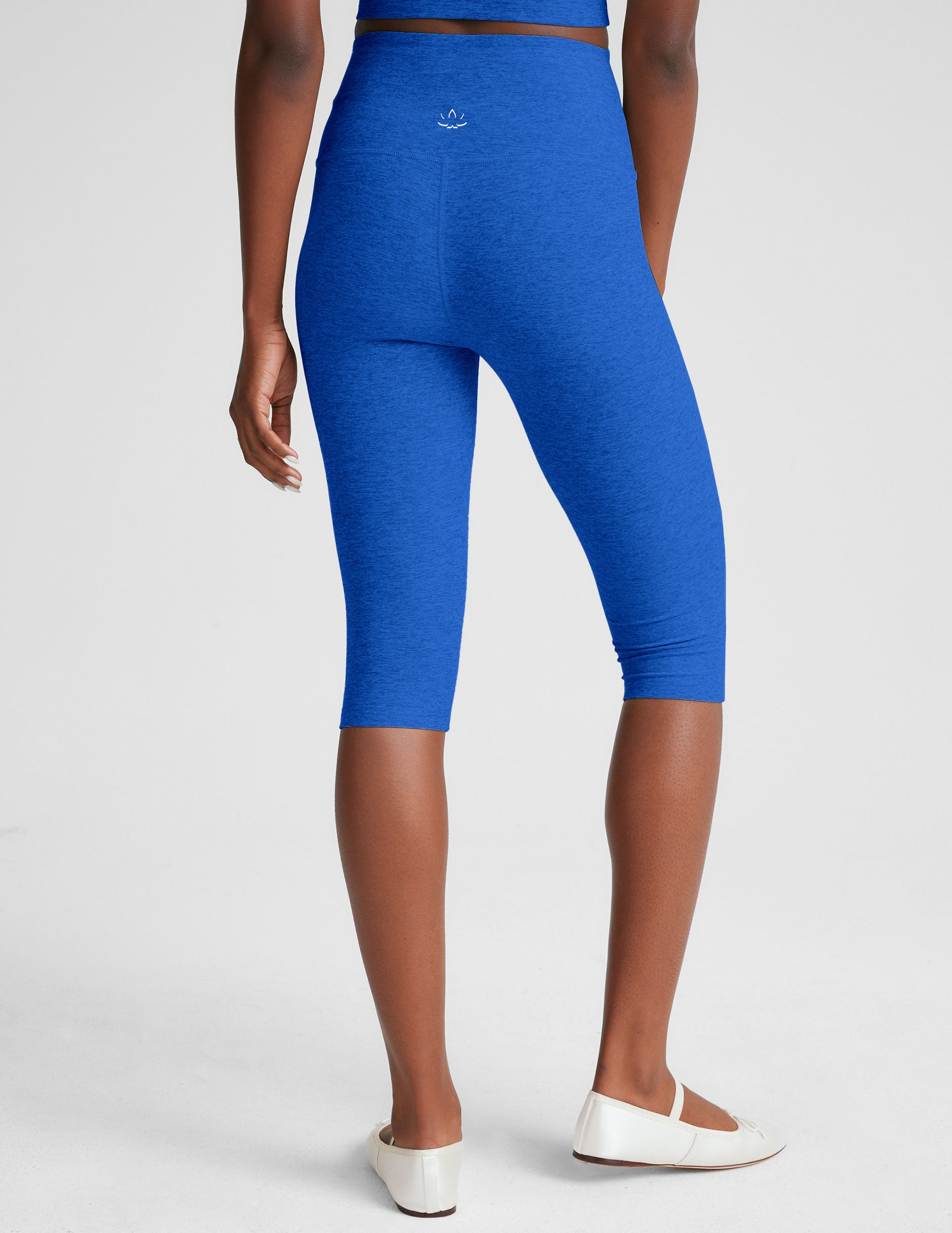 blue high-wasited legging with at a pedal pusher length, 14.25" inseam.
