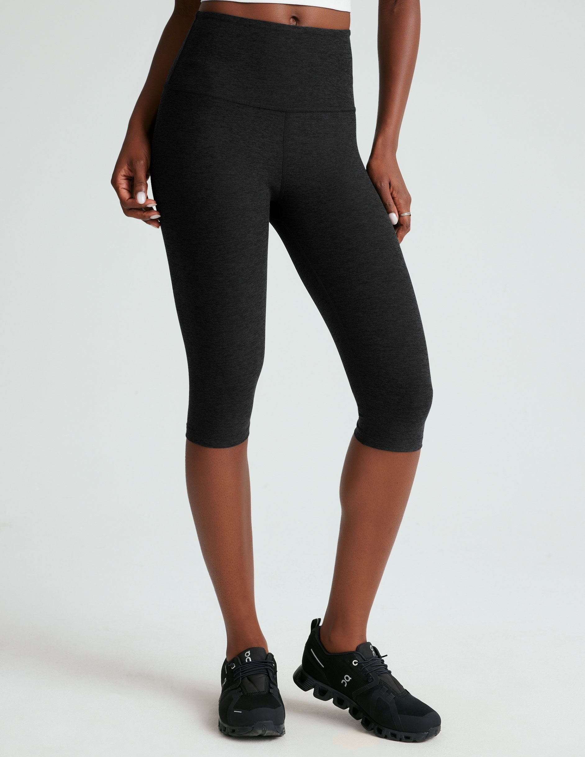 black high-waisted 14.25" length leggings.