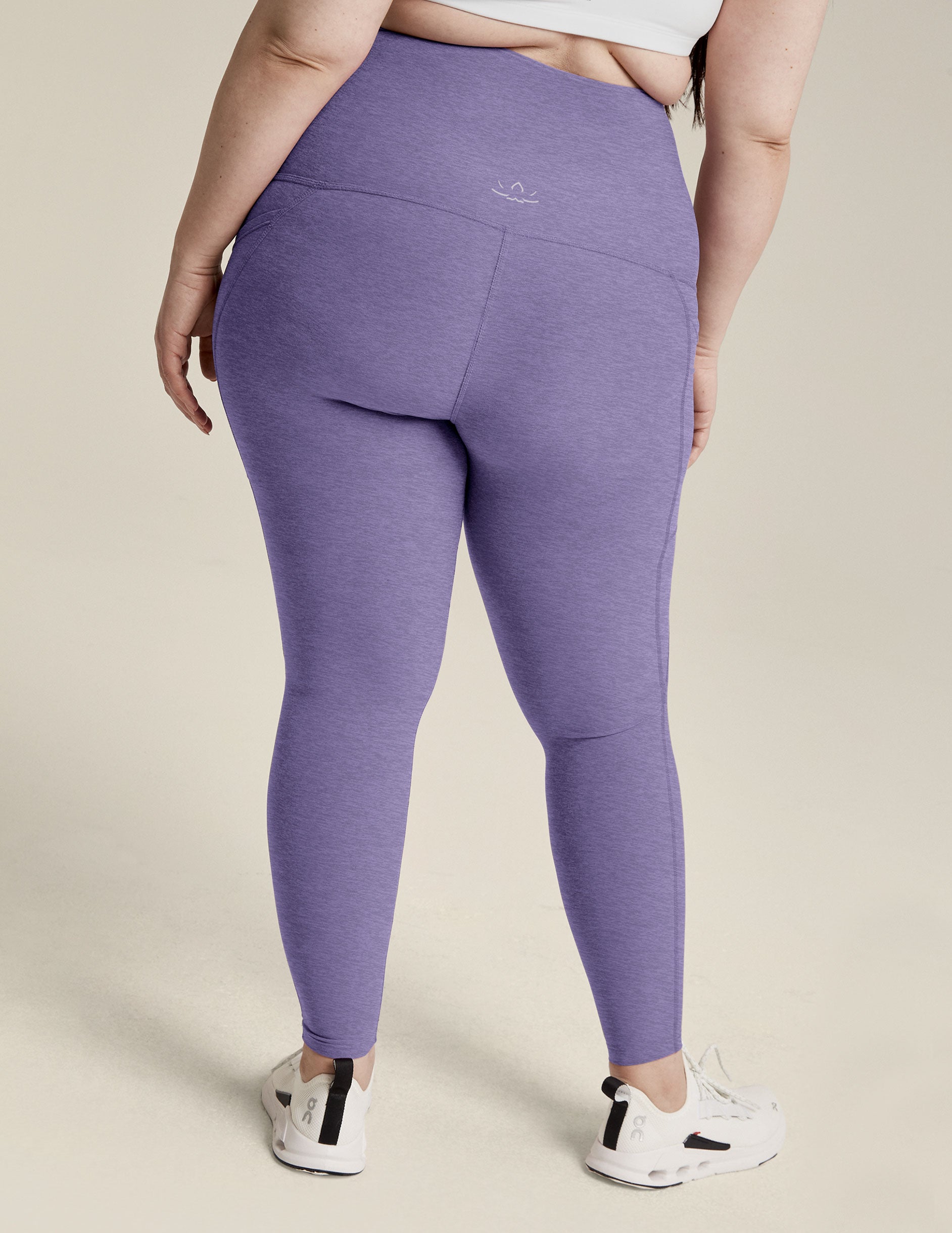 purple maternity midi leggings with pockets.