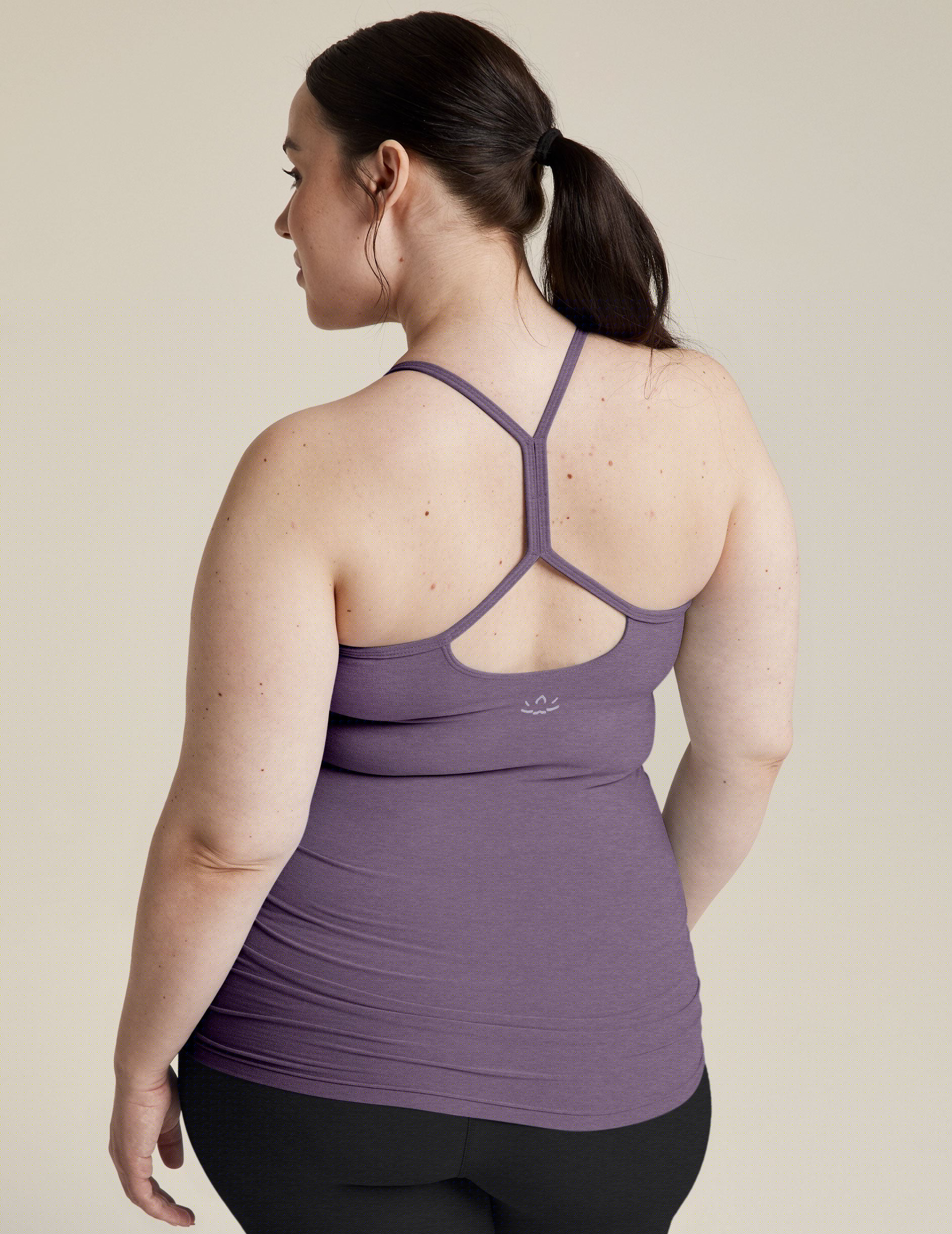 purple maternity slim strap racerback tank top.