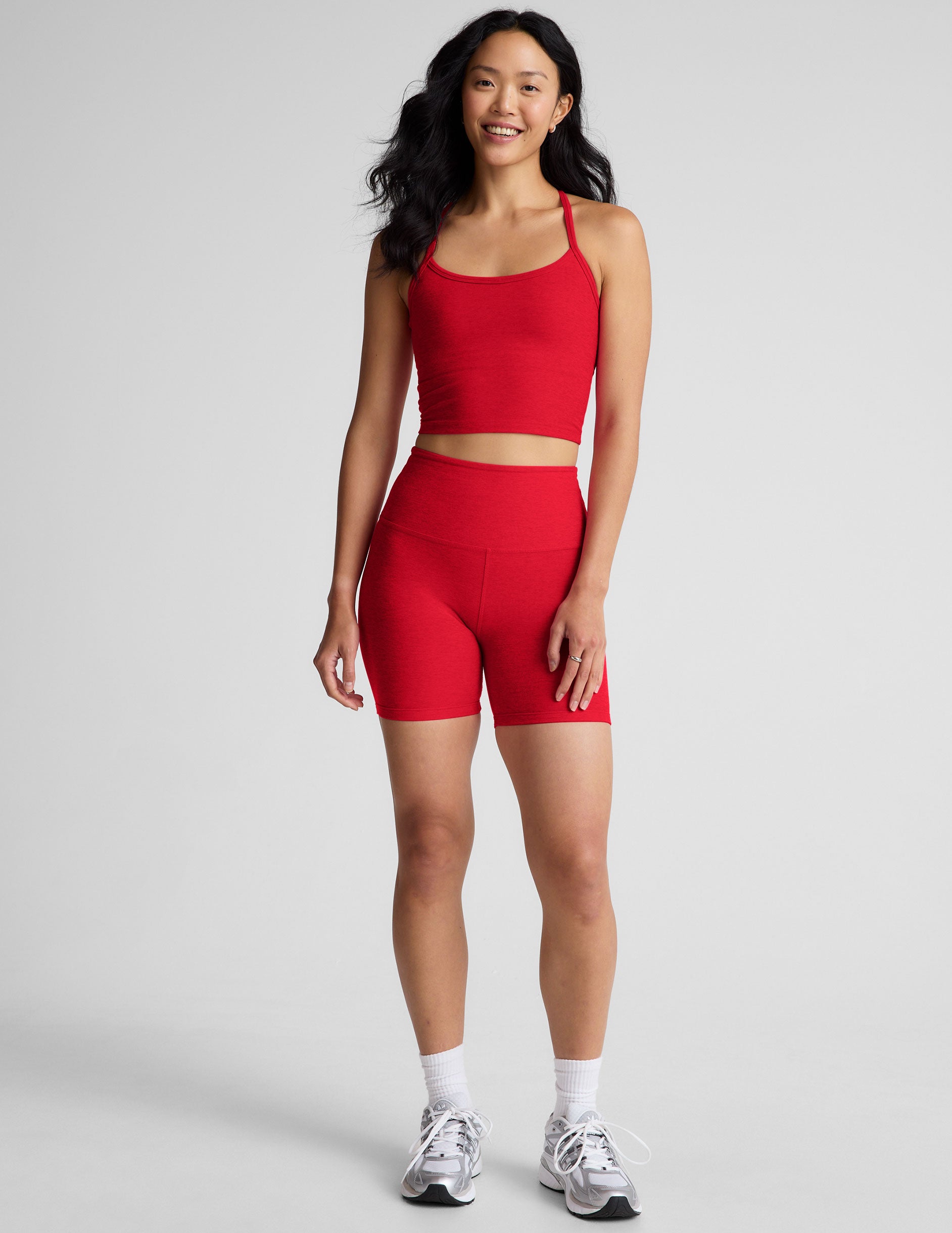 red slim strapped racerback cropped tank top.