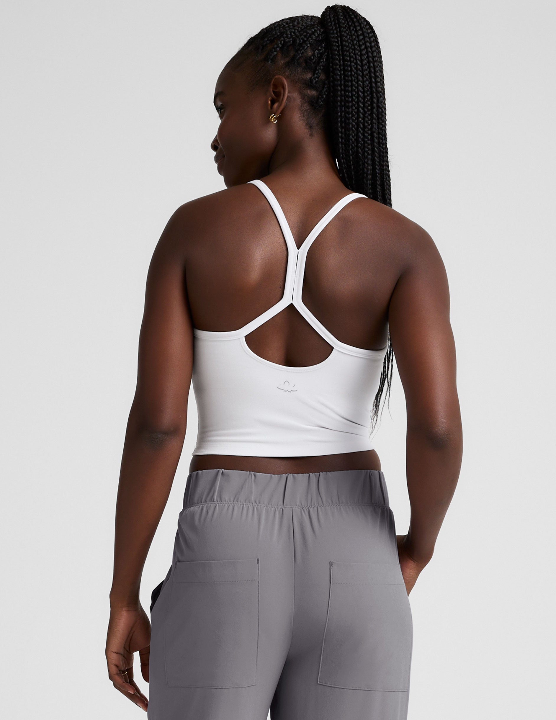 white slim strapped racerback cropped tank.