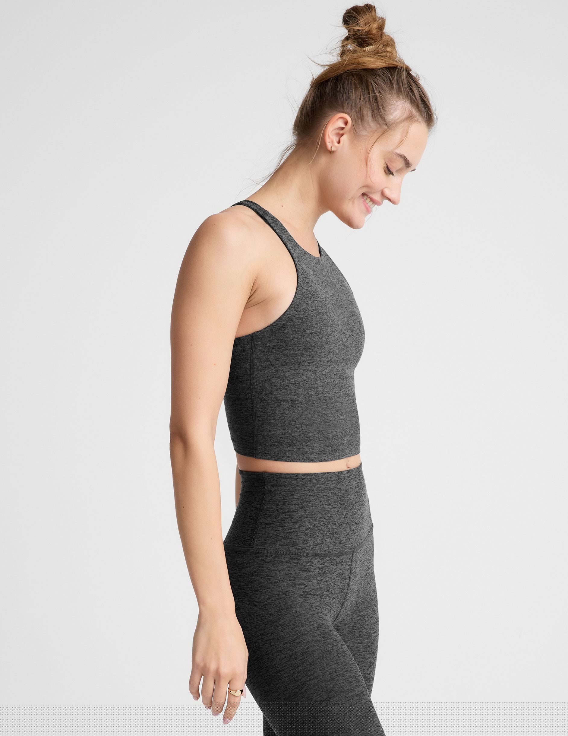 black-charcoal high neck racerback cropped tank top.