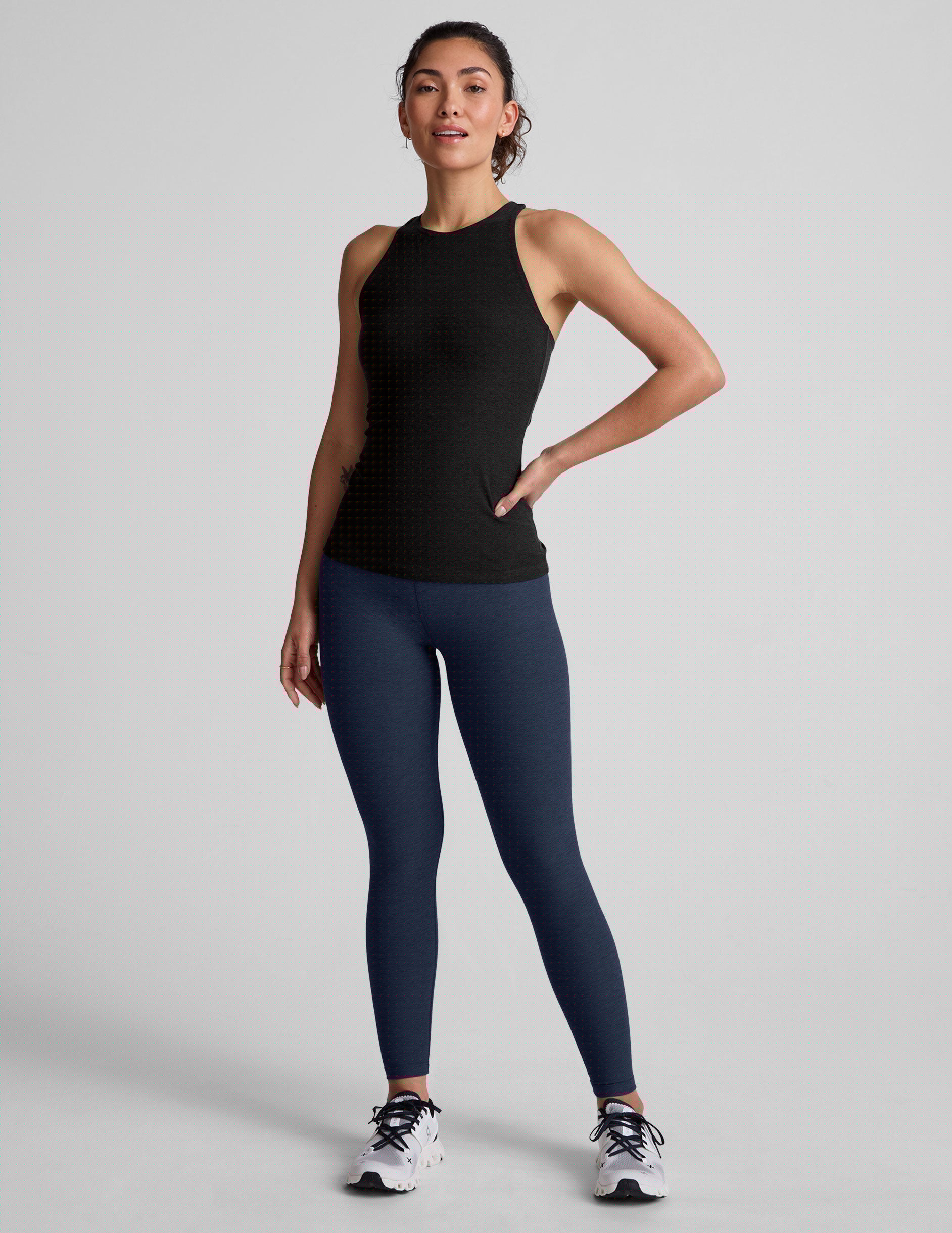 black high scoop neck racerback classic length tank.