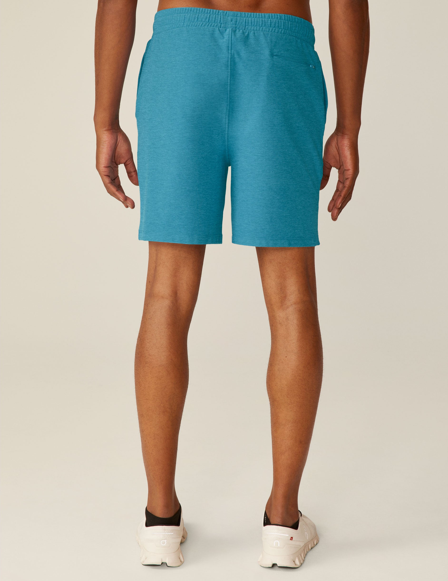 blue men's spacedye shorts with pockets.