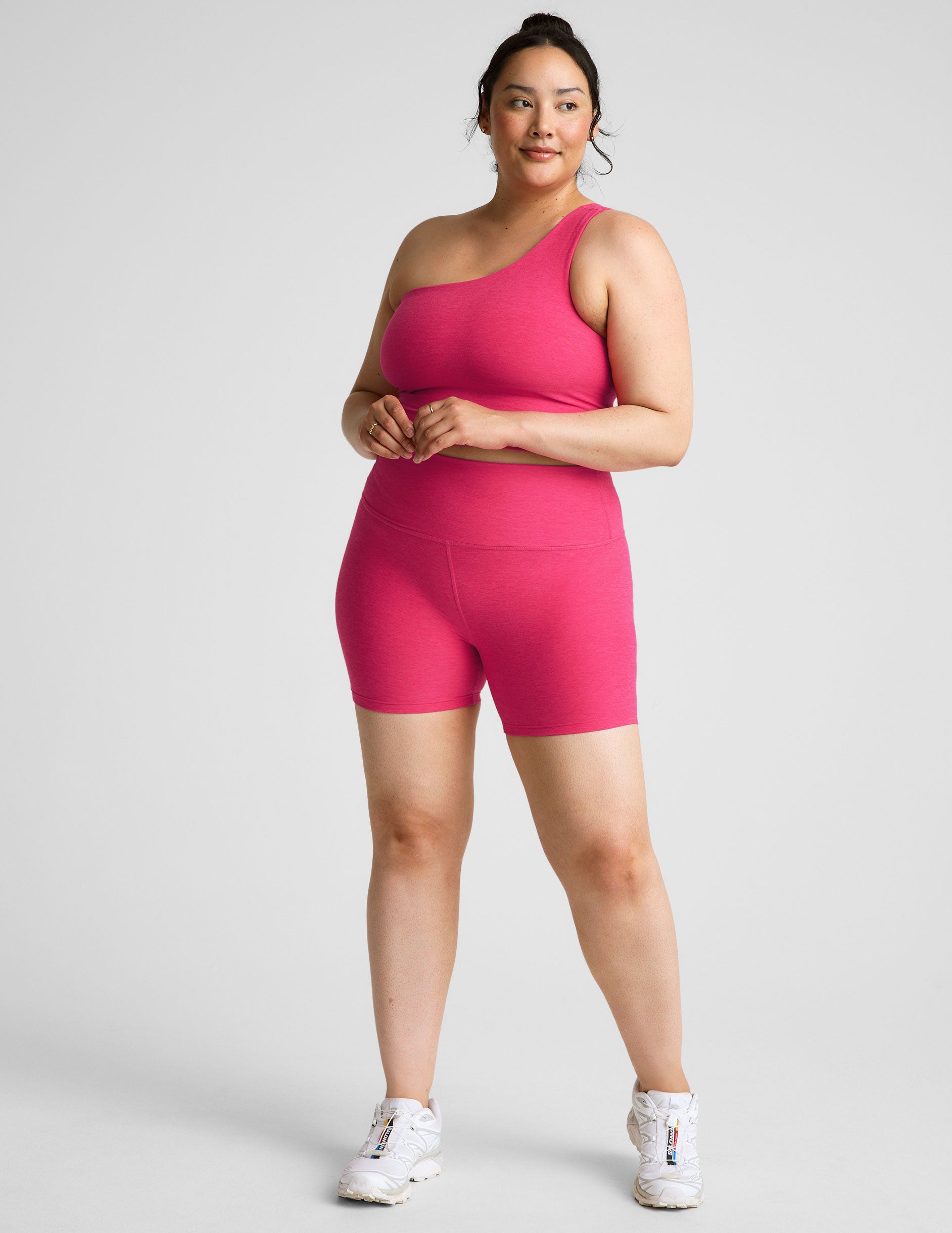 pink high-waisted 5" biker shorts.