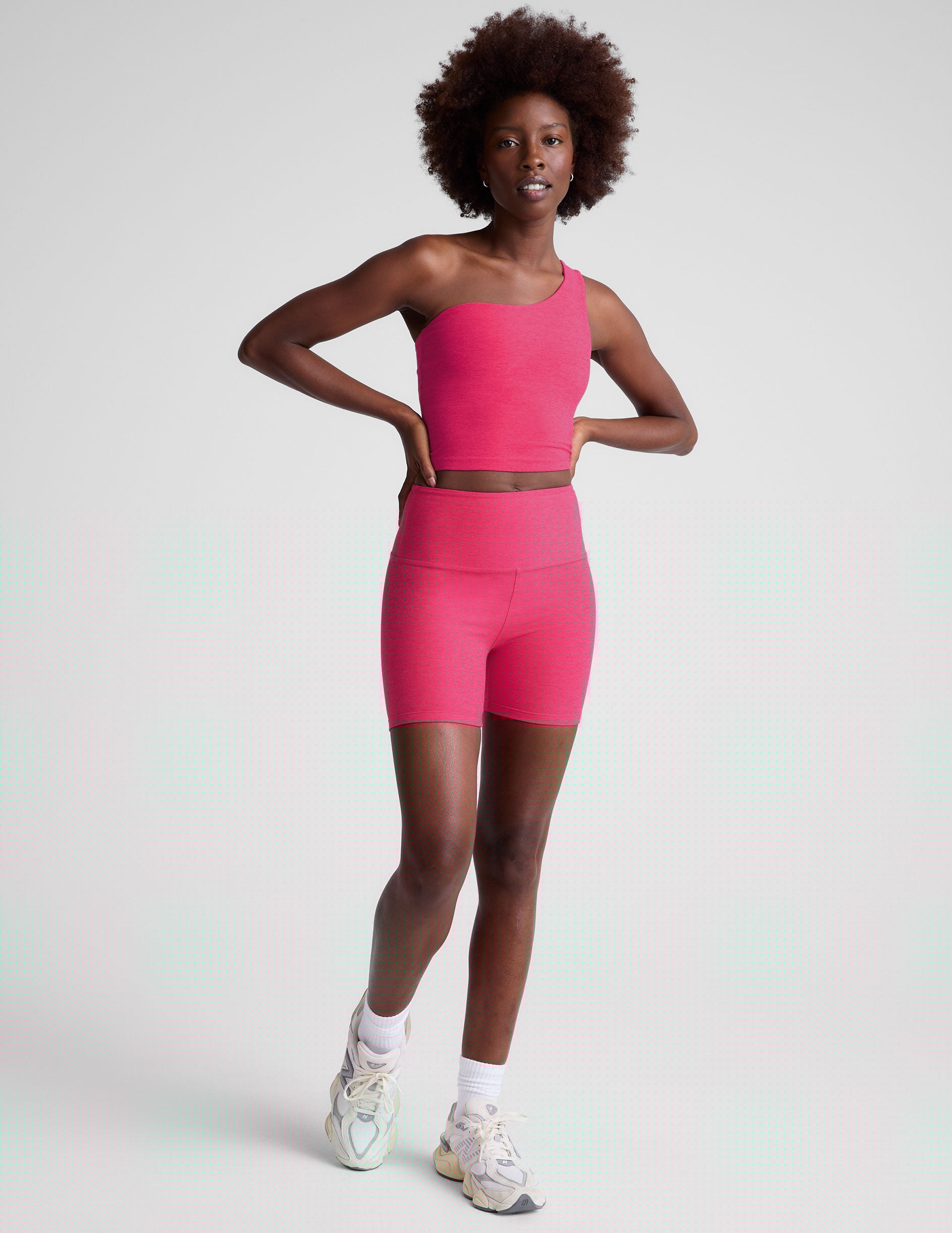pink high-waisted 5" biker shorts.