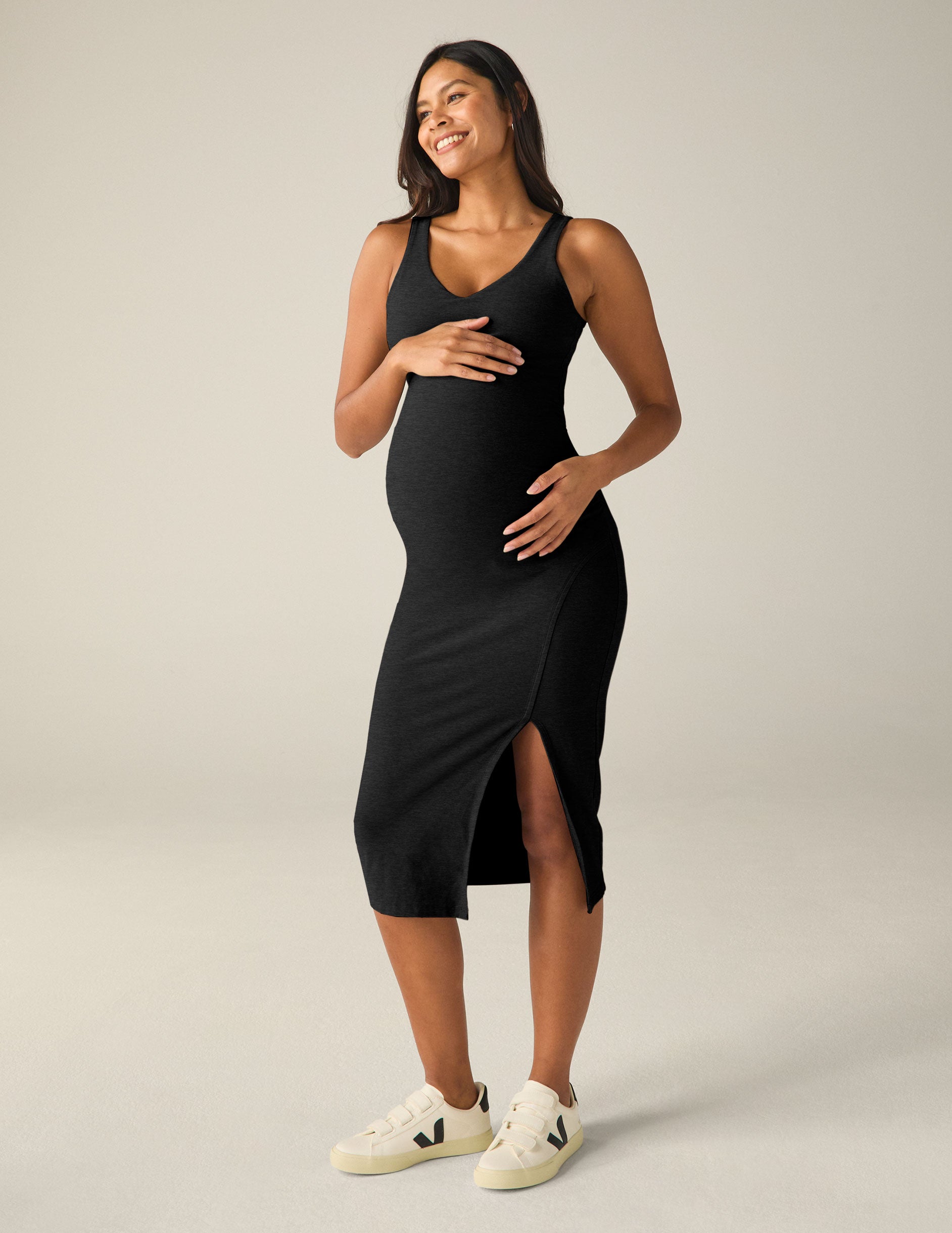 maternity black dress with slit a side
