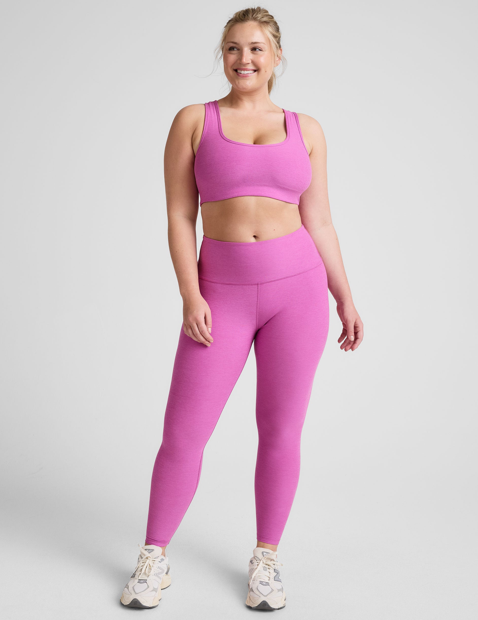 pink medium support racerback bra with a 2" hemband.