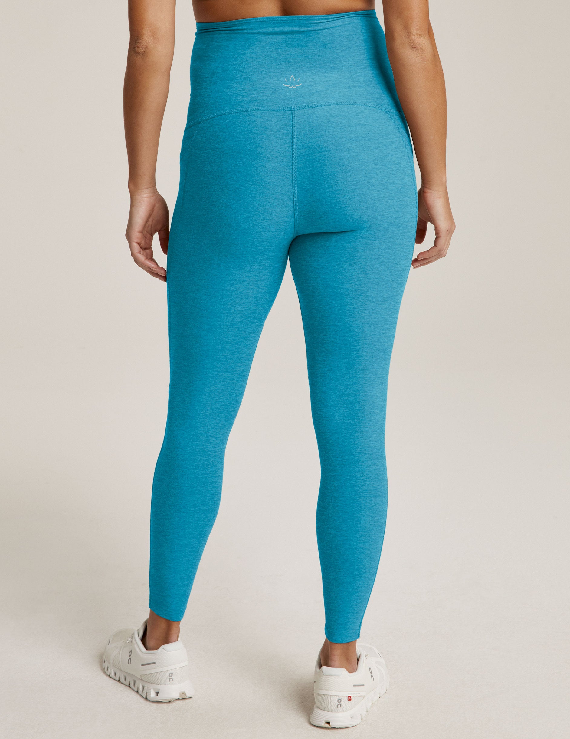blue spacedye midi maternity pocket leggings. 