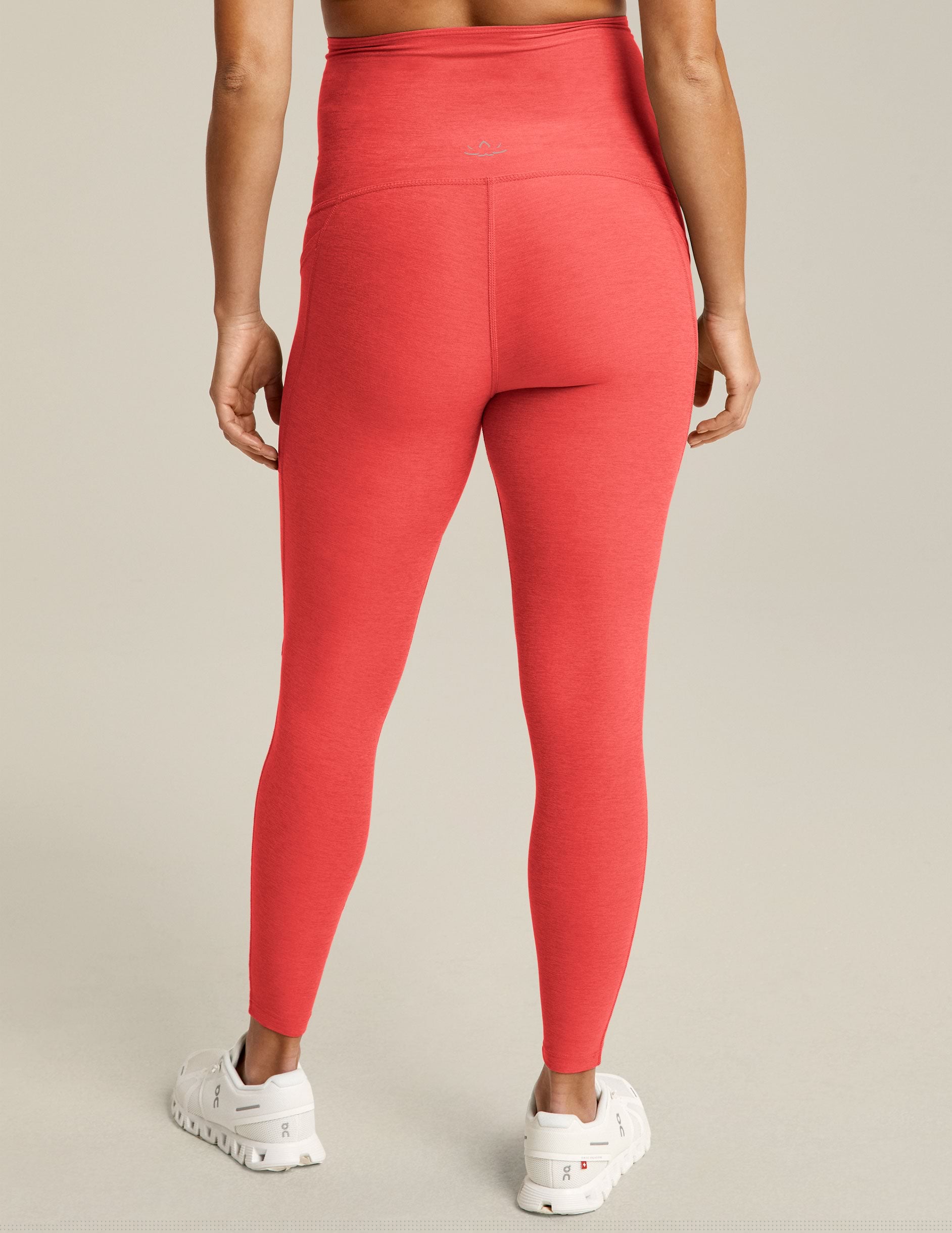 pink maternity midi leggings with pockets at sides